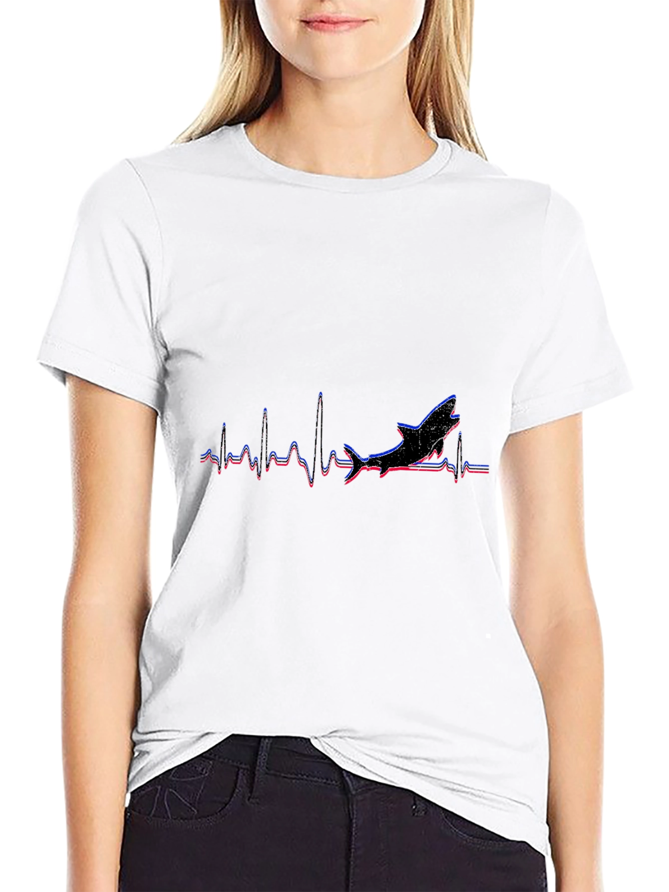 Shark Heartbeat Graphic Tee - Black Cotton T-Shirt