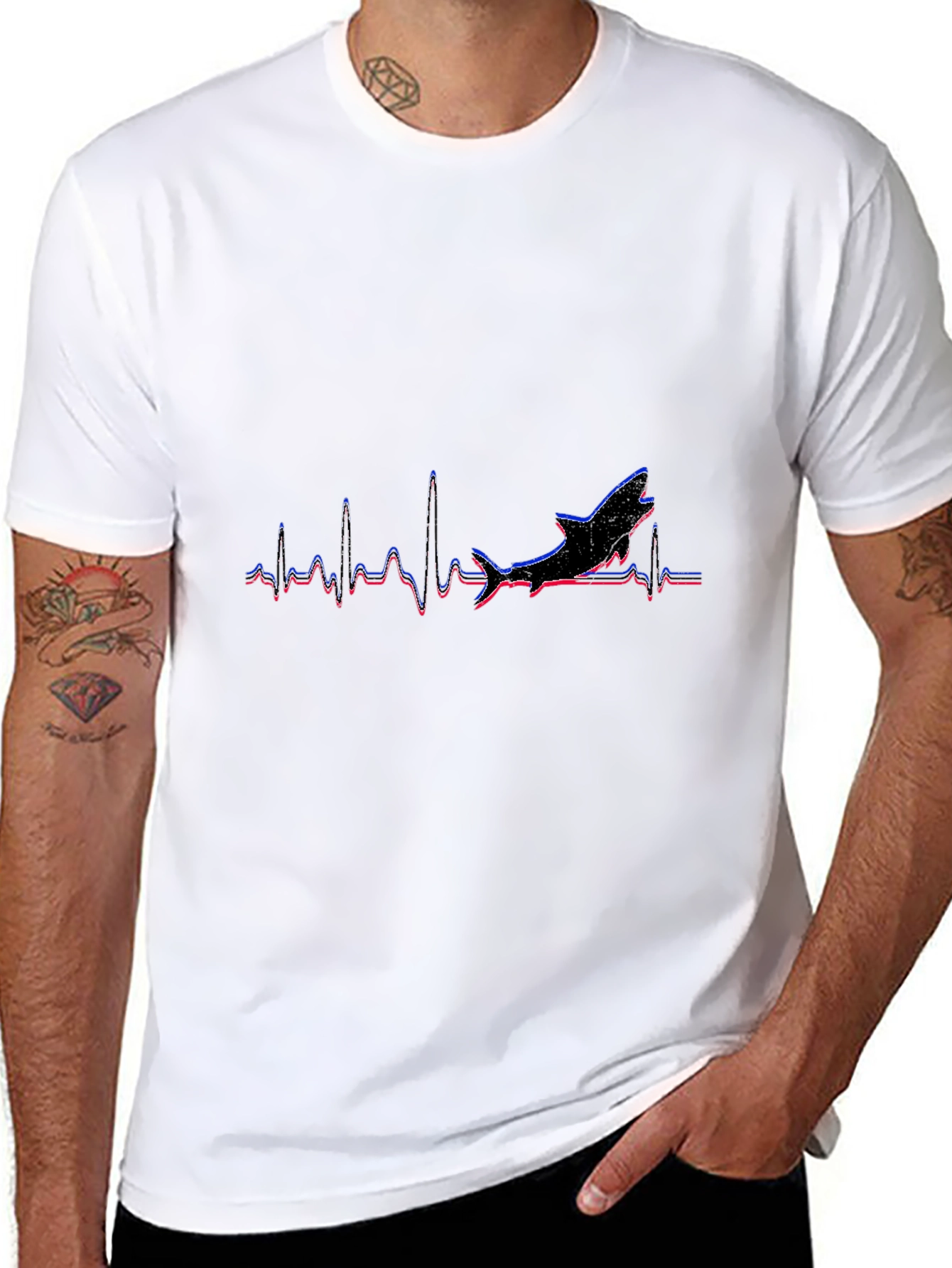 Shark Heartbeat Graphic Tee - Black Cotton T-Shirt