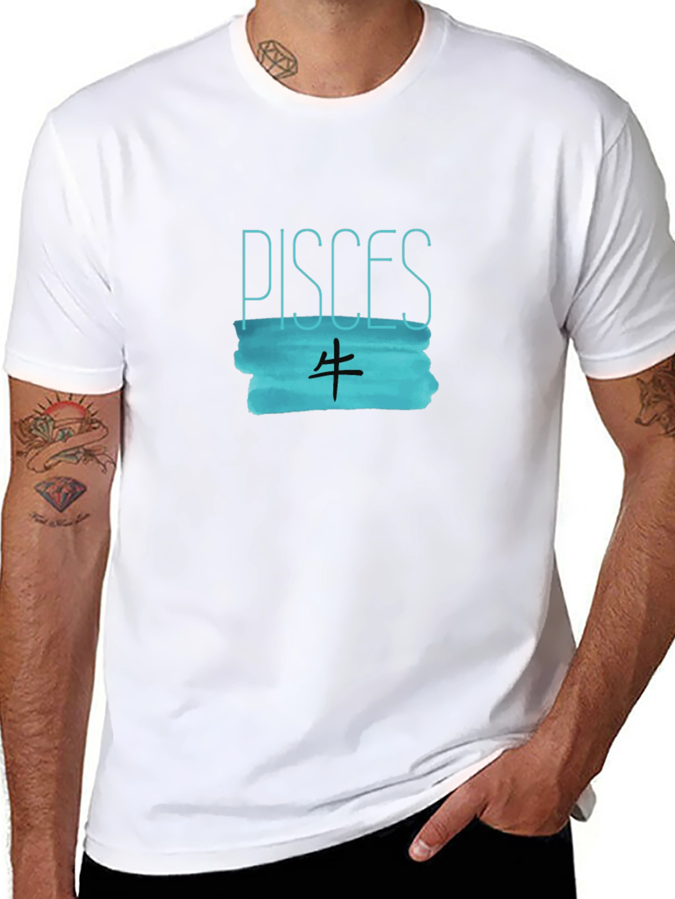 Pisces Zodiac Sign Graphic Tee - Black