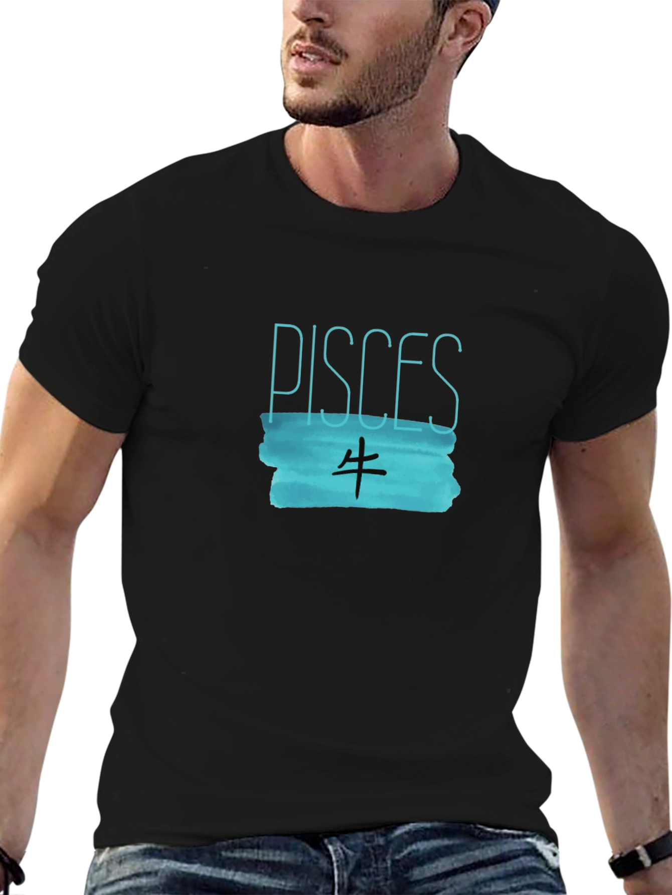 Pisces Zodiac Sign Graphic Tee - Black