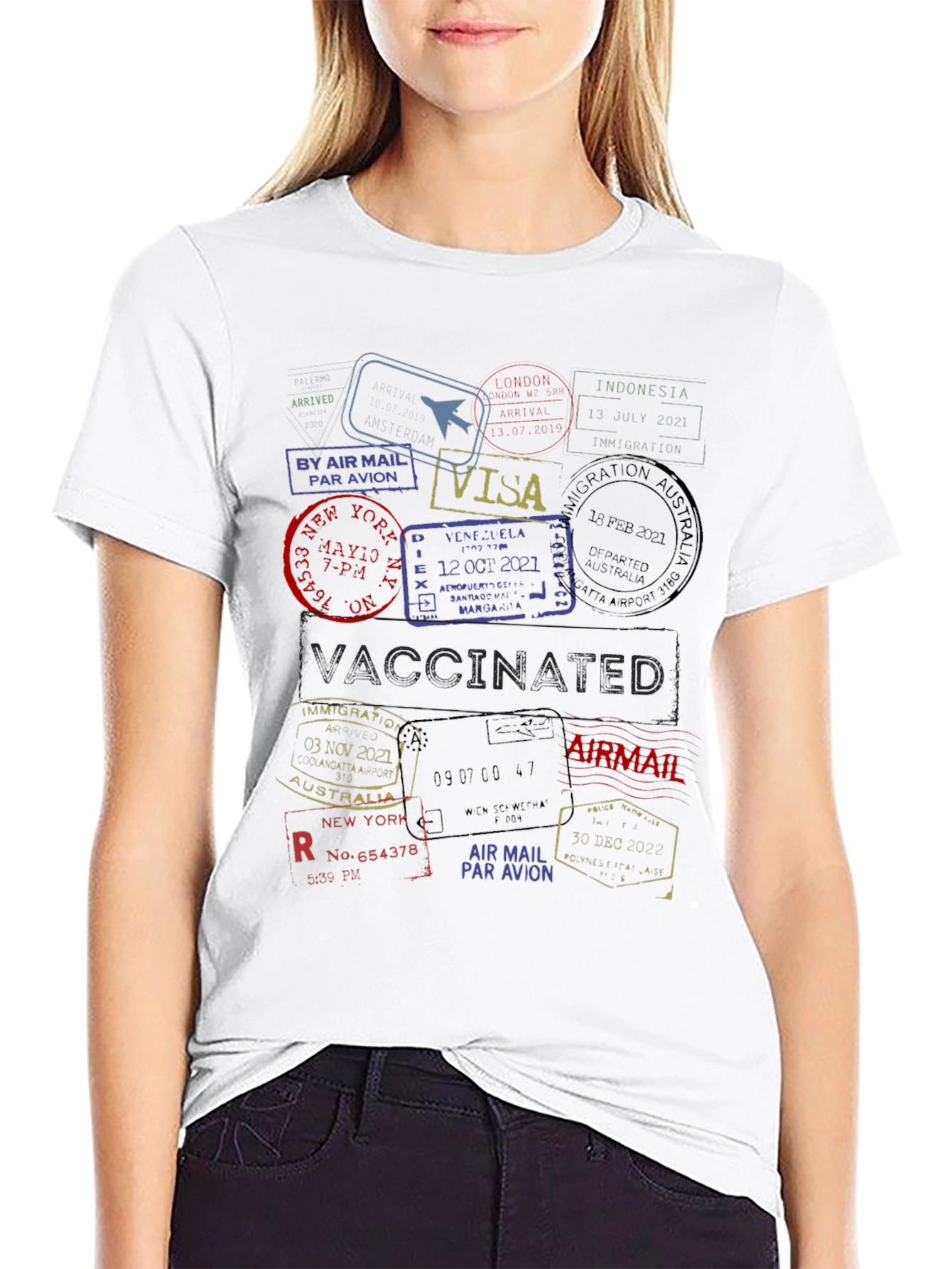 Passport Stamp Travel T-Shirt - Vaccinated