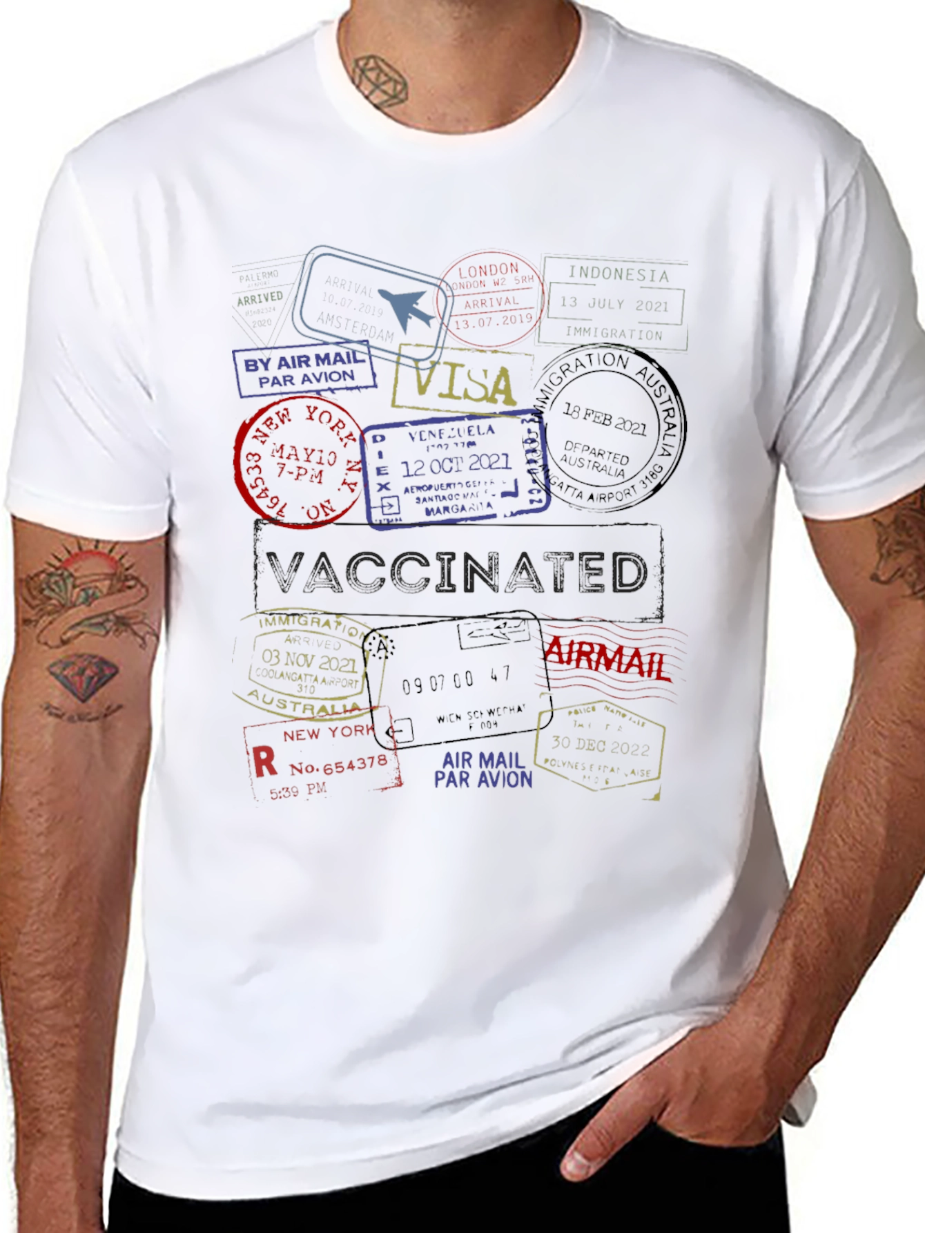 Passport Stamp Travel T-Shirt - Vaccinated