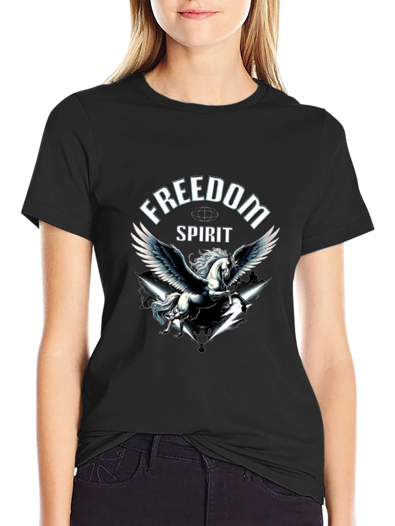 Freedom Spirit Pegasus Graphic Black T-Shirt