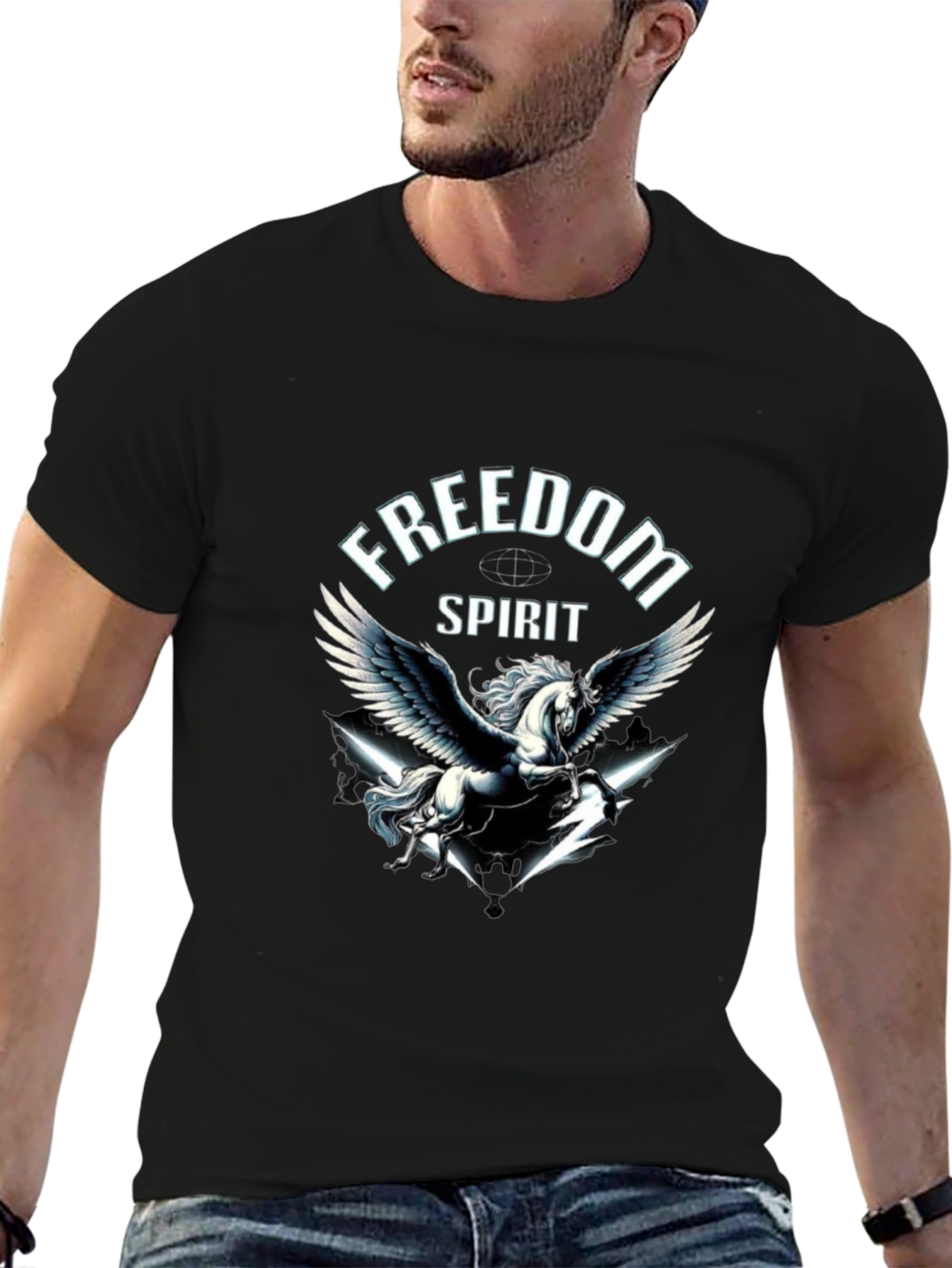 Freedom Spirit Pegasus Graphic Black T-Shirt