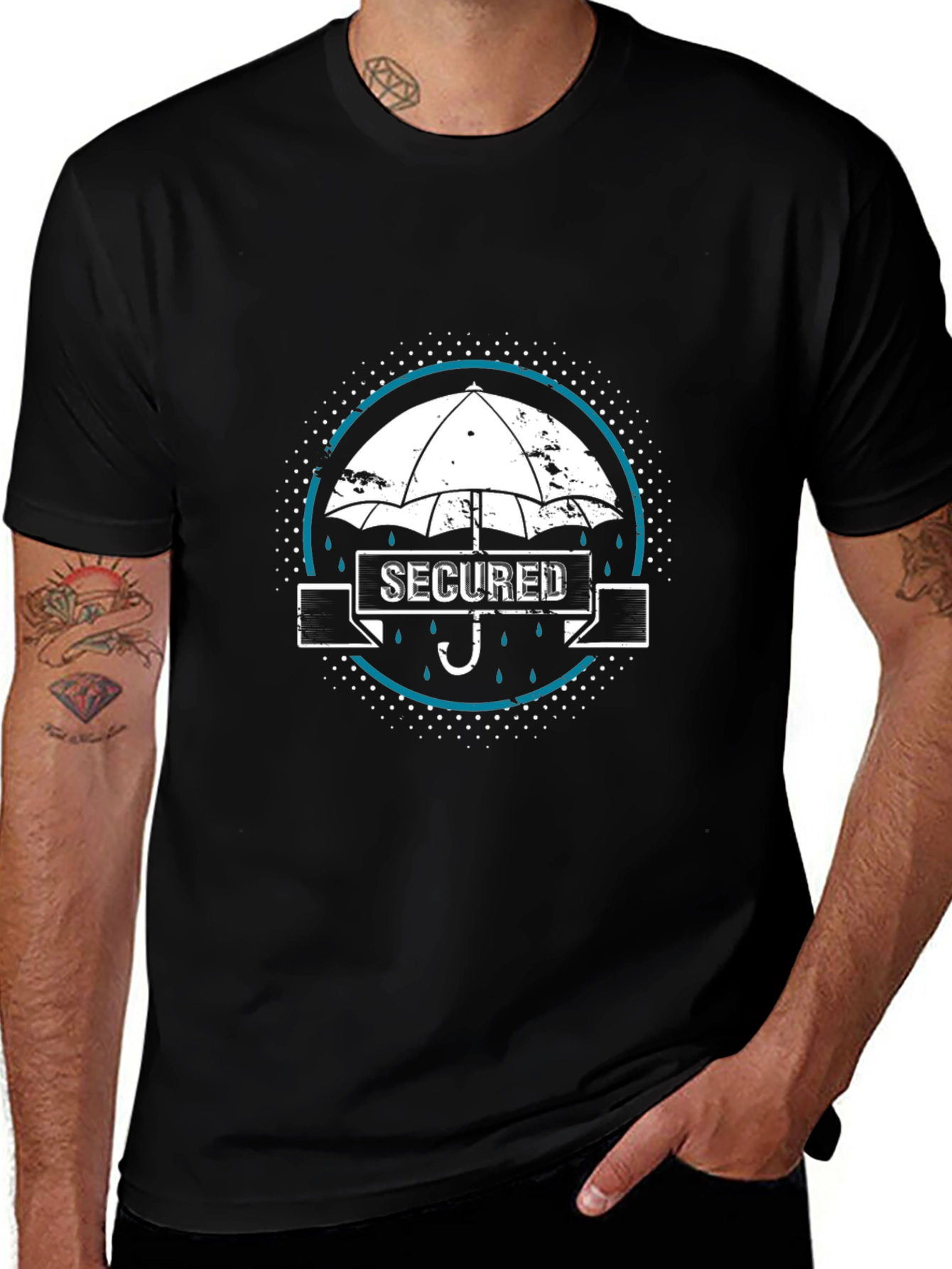 Secured Umbrella Graphic Black T-Shirt