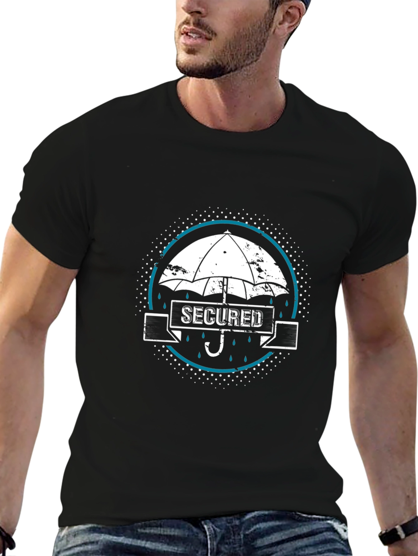 Secured Umbrella Graphic Black T-Shirt