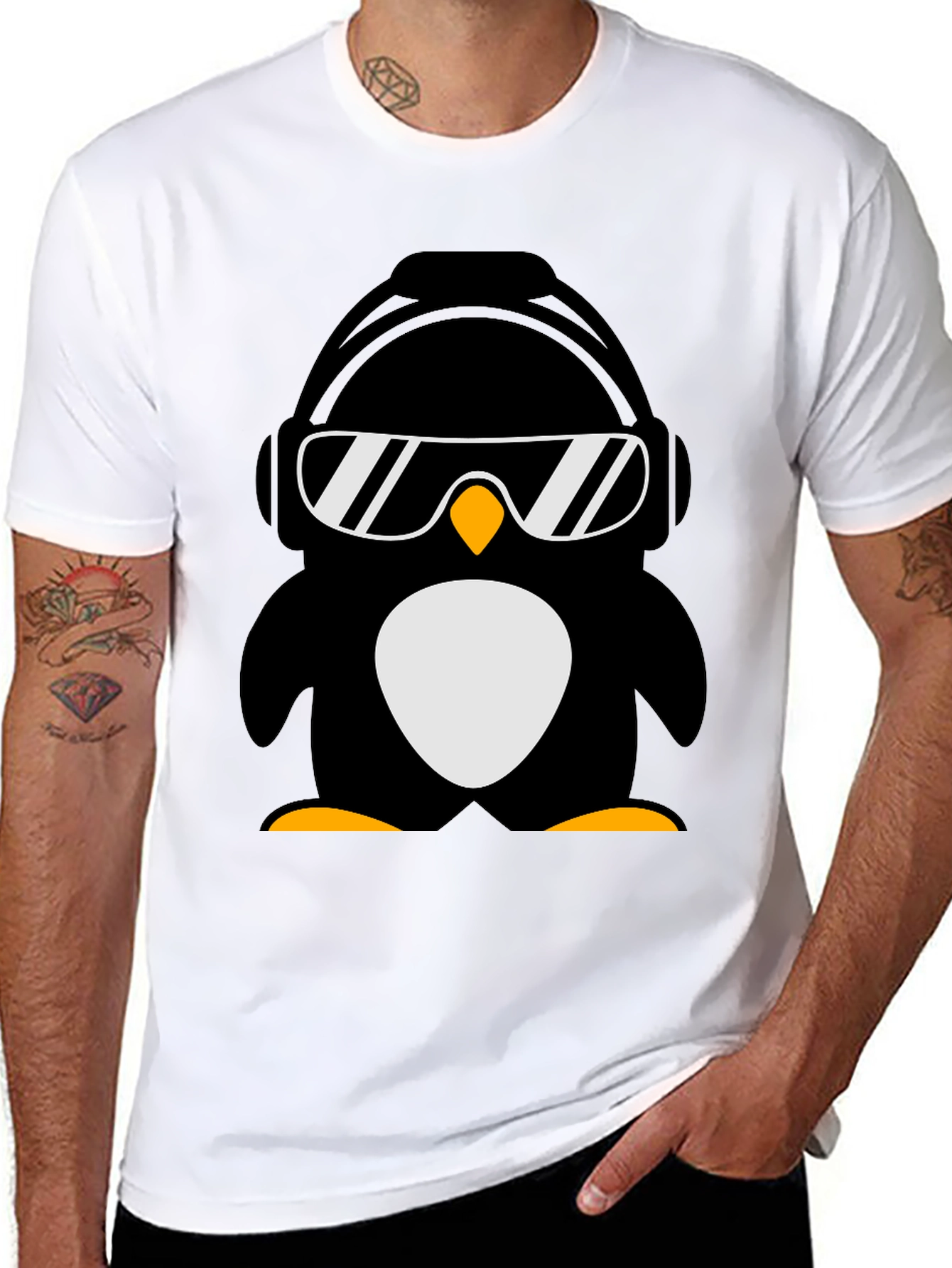 Cool Penguin Graphic Tee - Black
