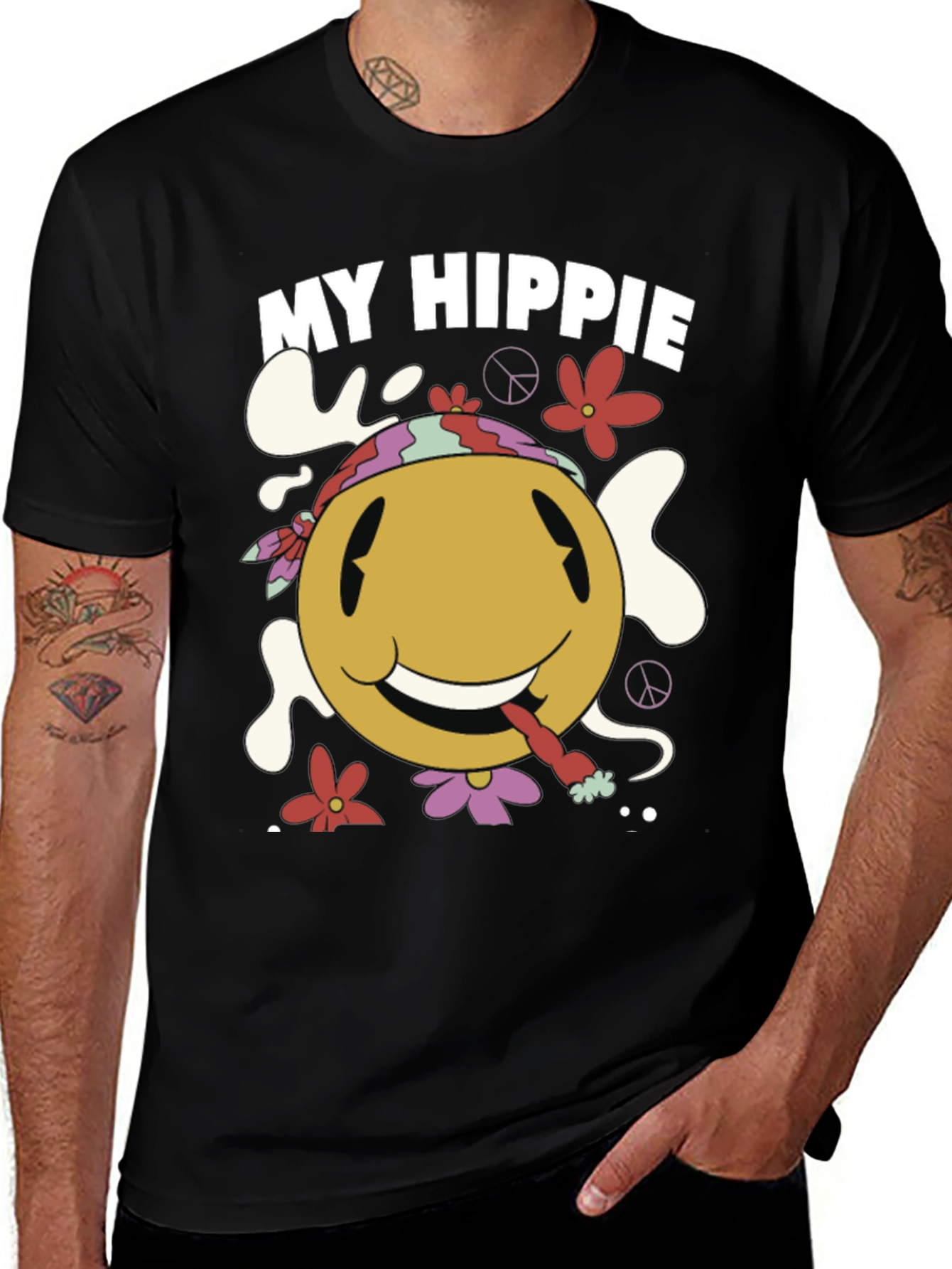 My Hippie Smiley Face Black T-Shirt