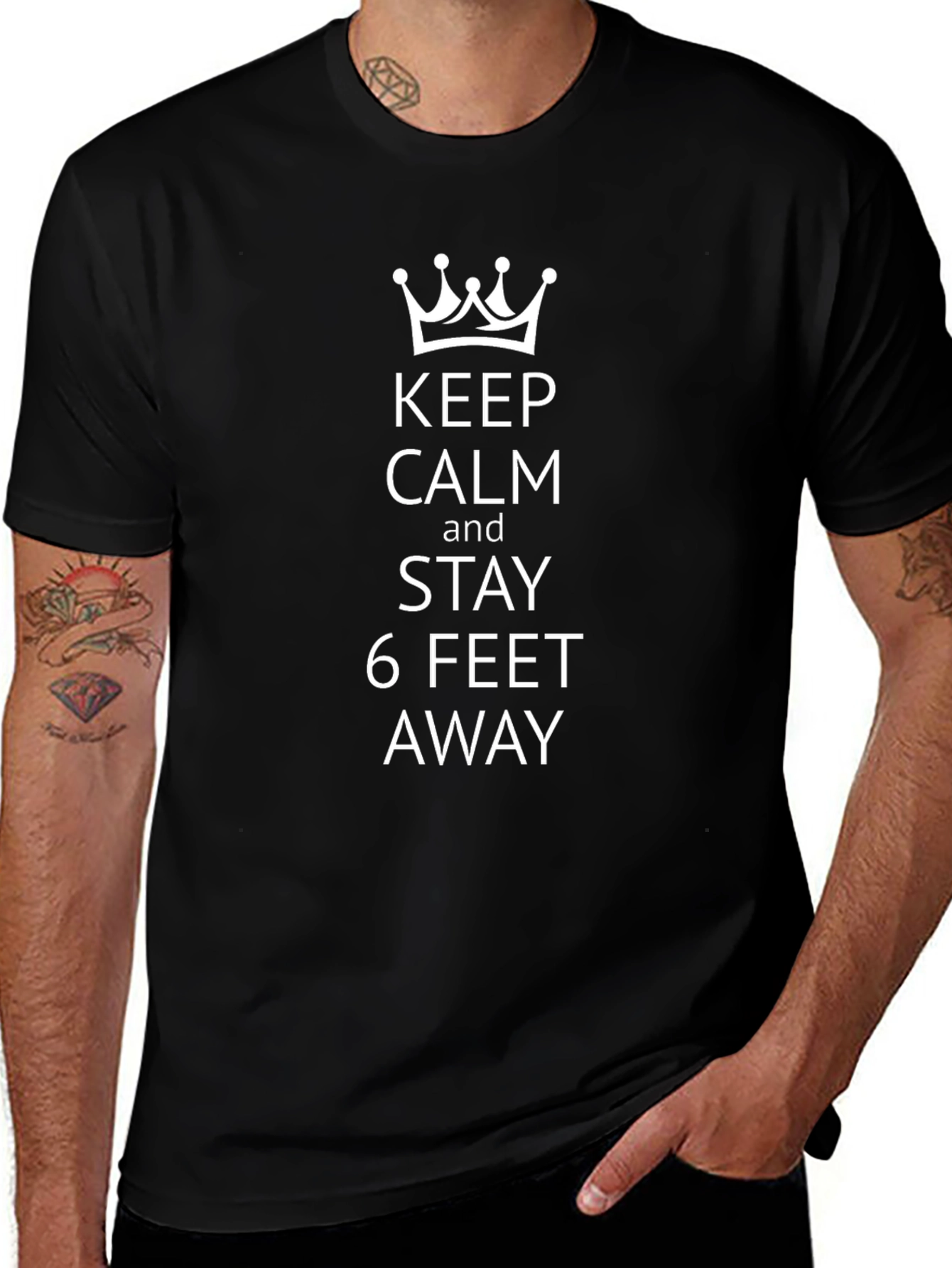 Keep Calm and Stay 6 Feet Away Black T-Shirt