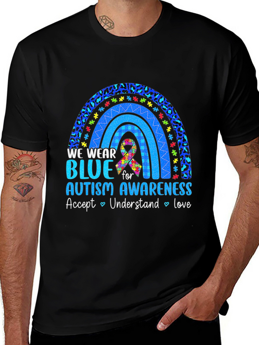 Autism Awareness Blue Rainbow Graphic T-Shirt