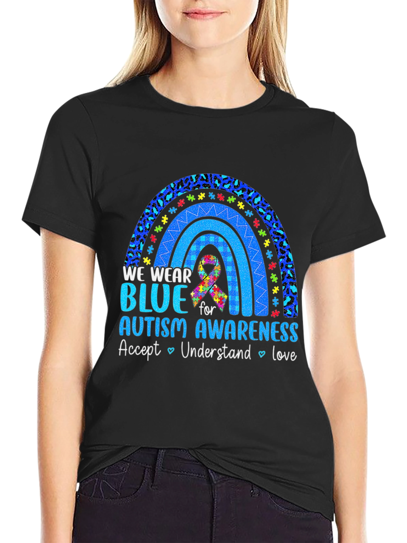 Autism Awareness Blue Rainbow Graphic T-Shirt