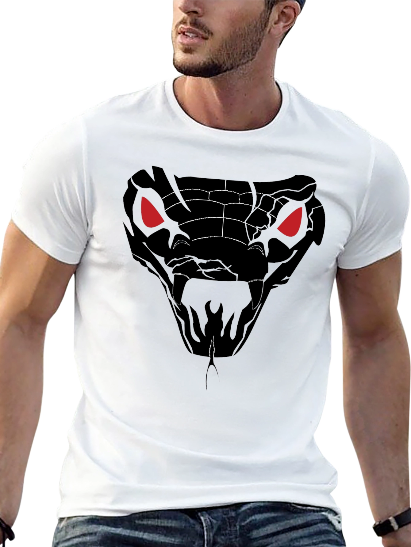 Mens Black Snake Graphic T-Shirt