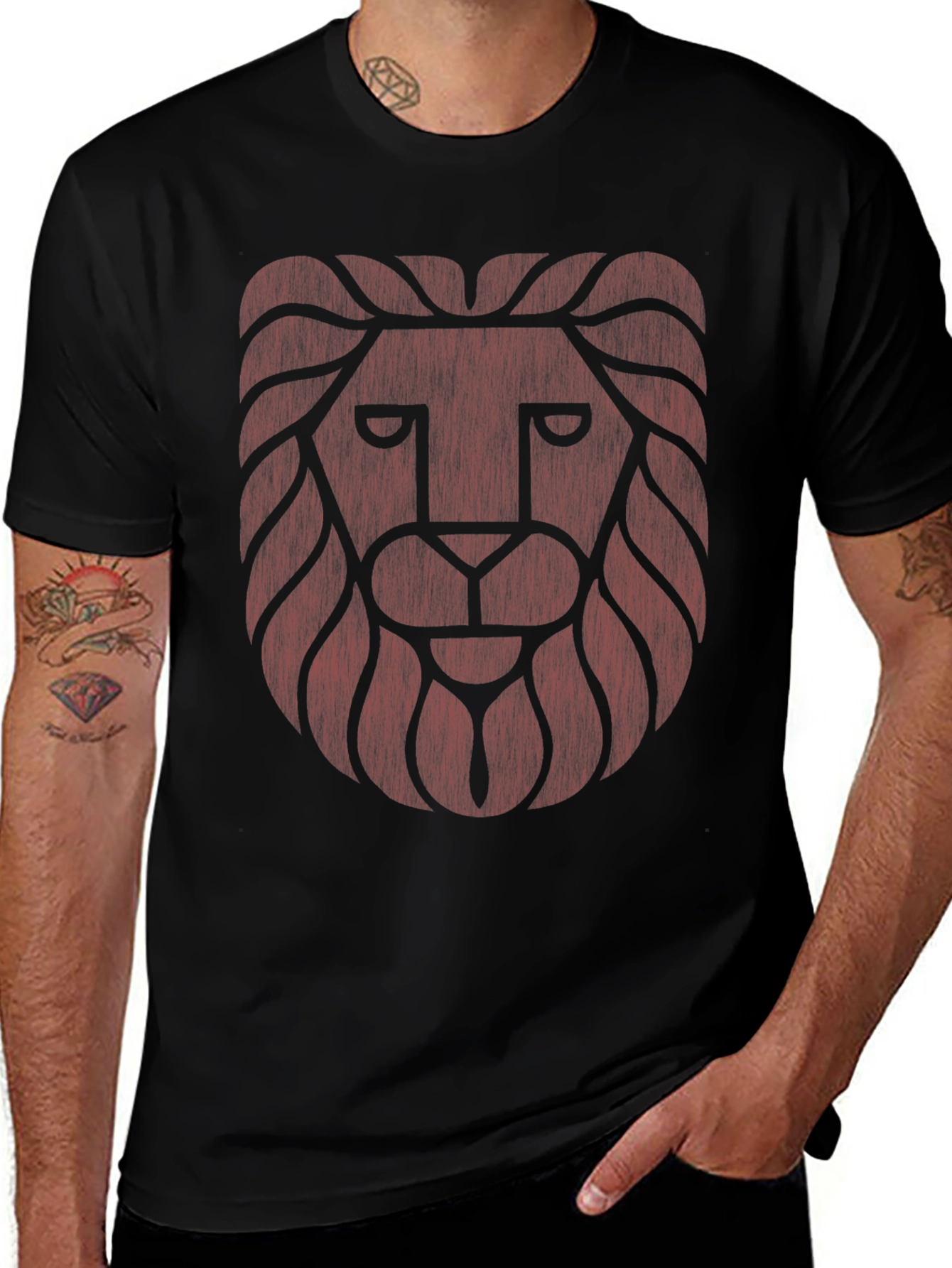 Lion Head Graphic Print T-Shirt - Stylish Mens Tee