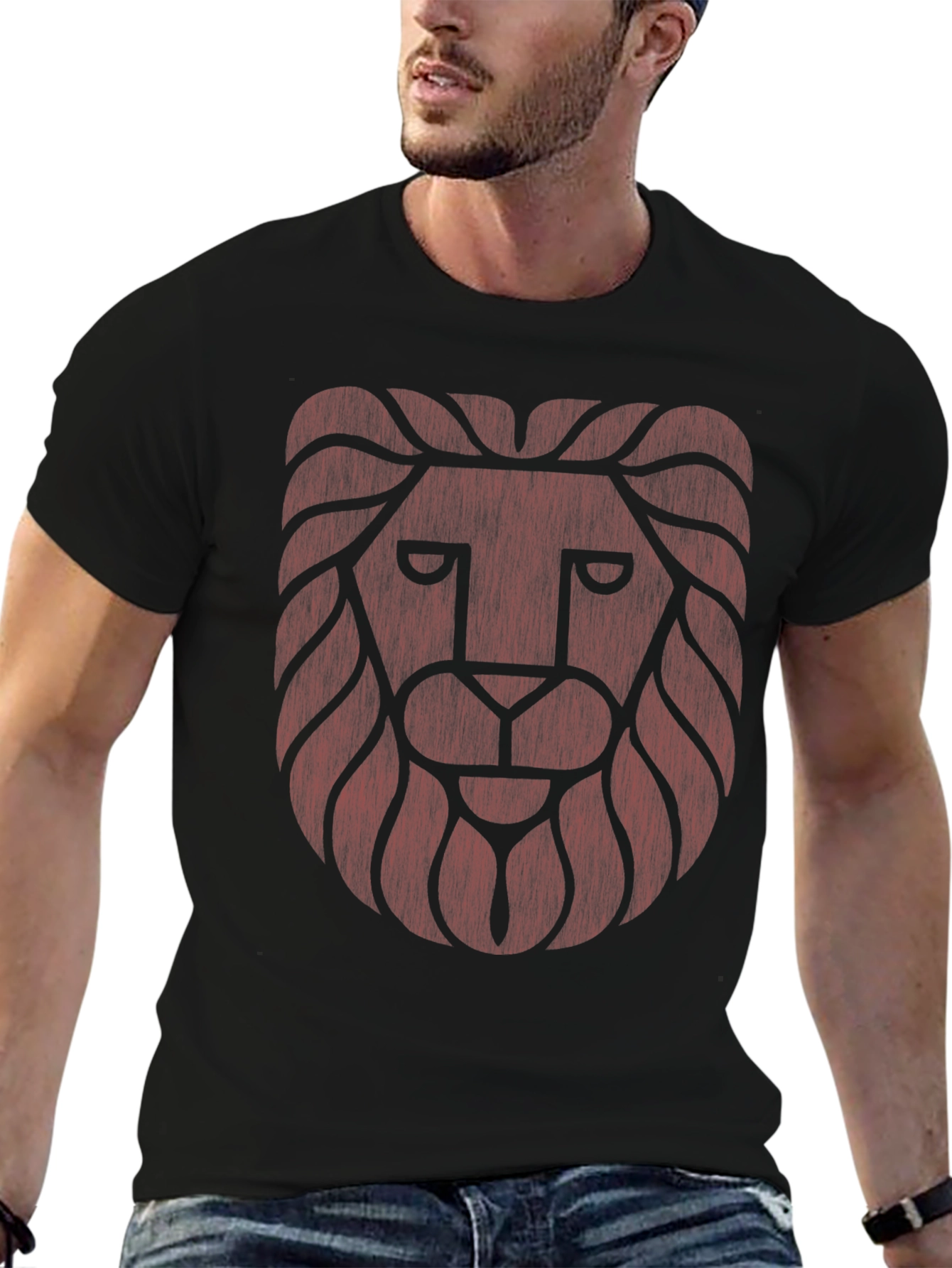 Lion Head Graphic Print T-Shirt - Stylish Mens Tee