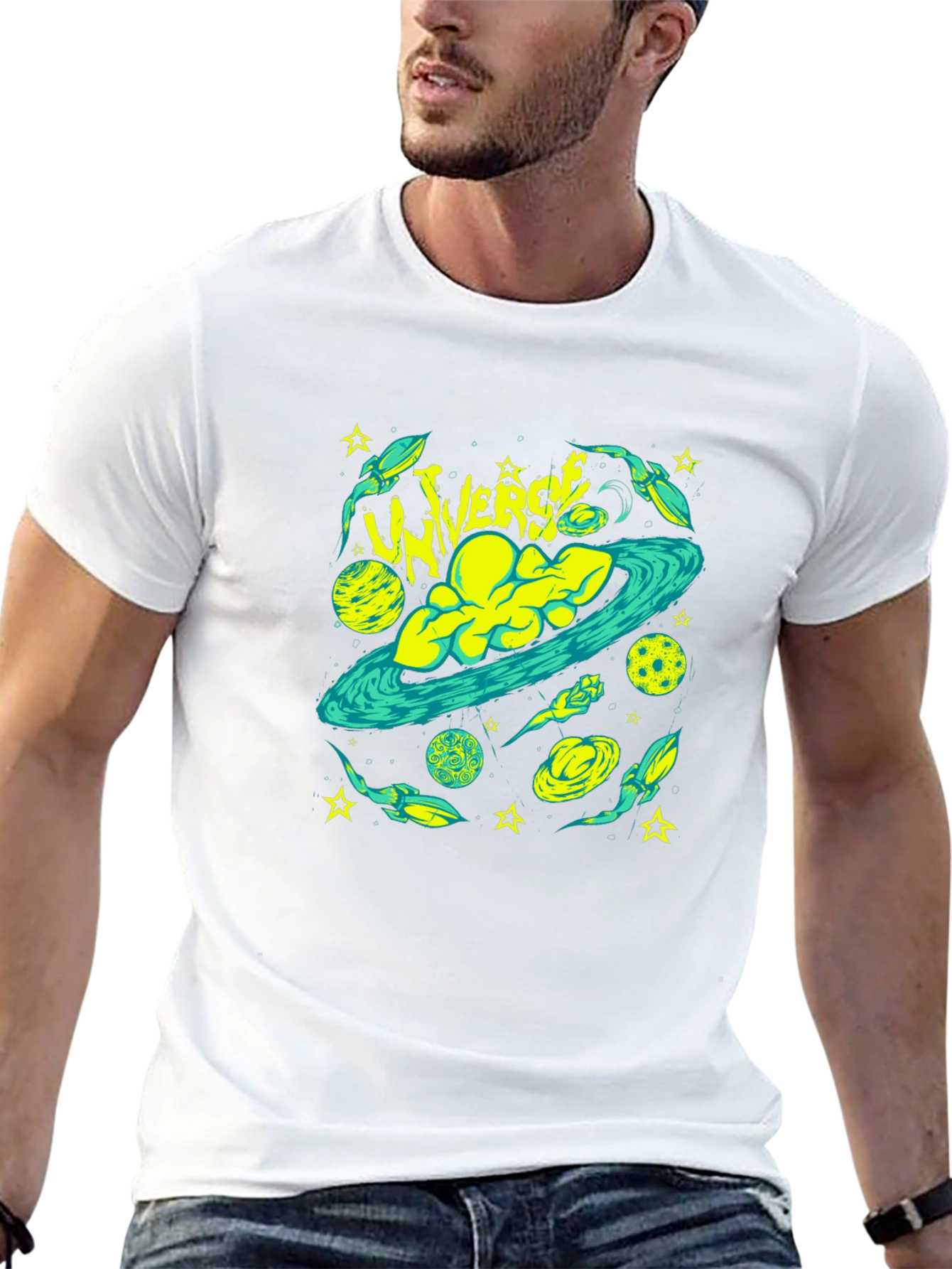 Universe Graphic Print Black T-Shirt