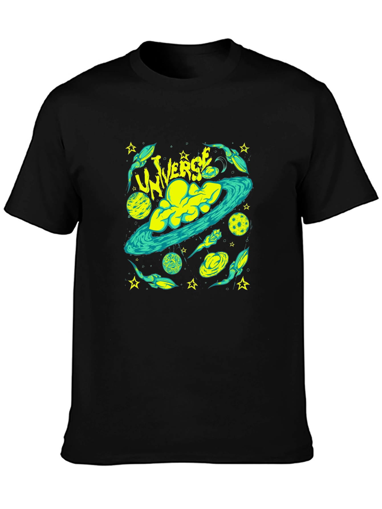 Universe Graphic Print Black T-Shirt
