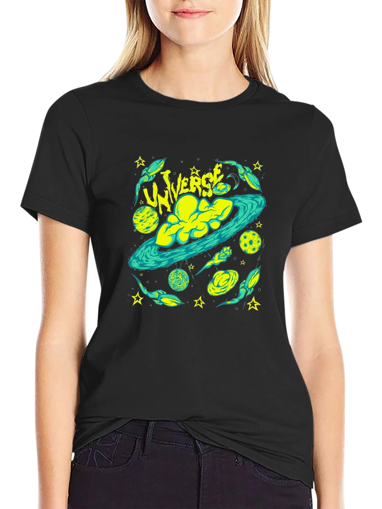 Universe Graphic Print Black T-Shirt