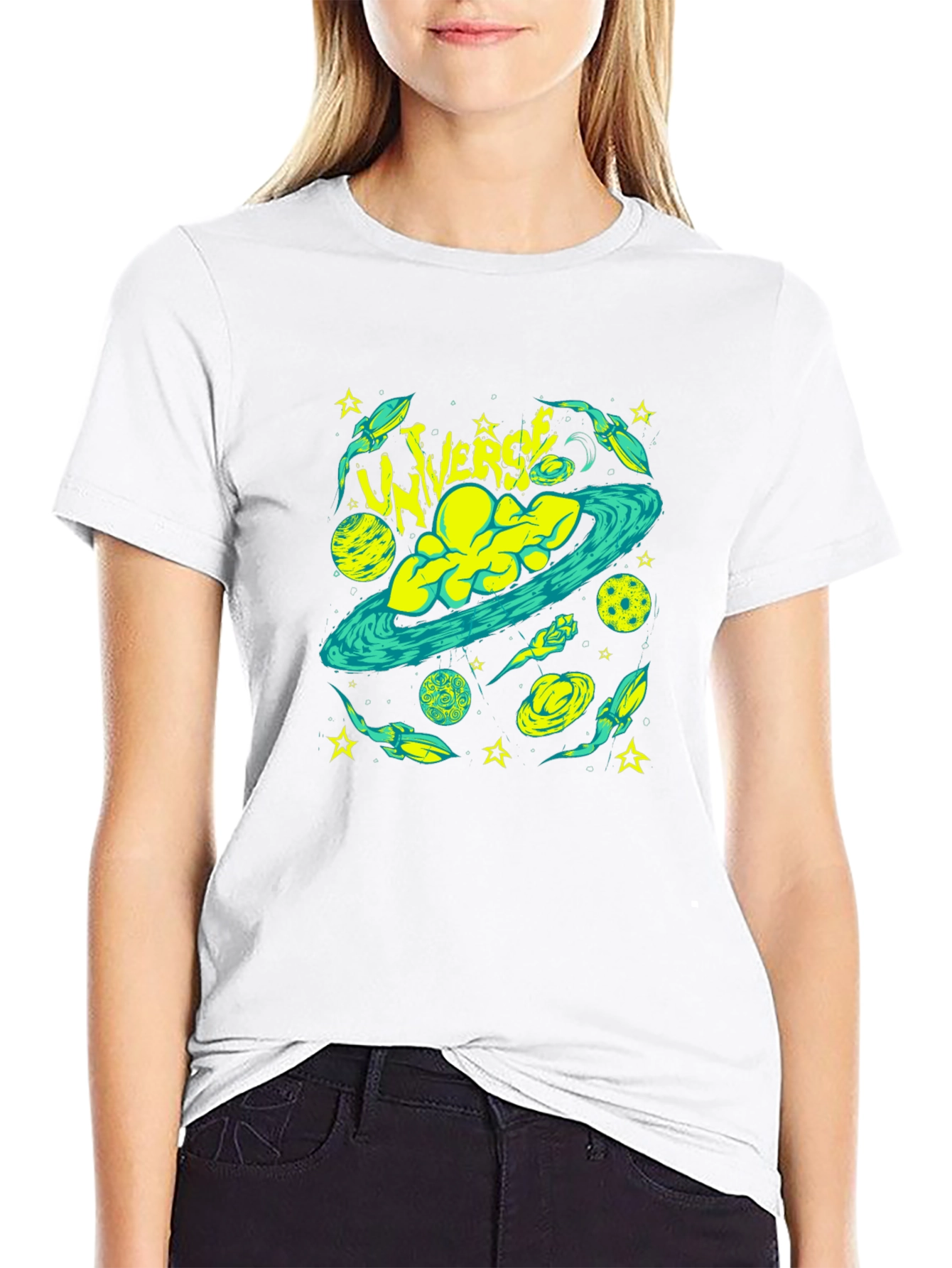 Universe Graphic Print Black T-Shirt
