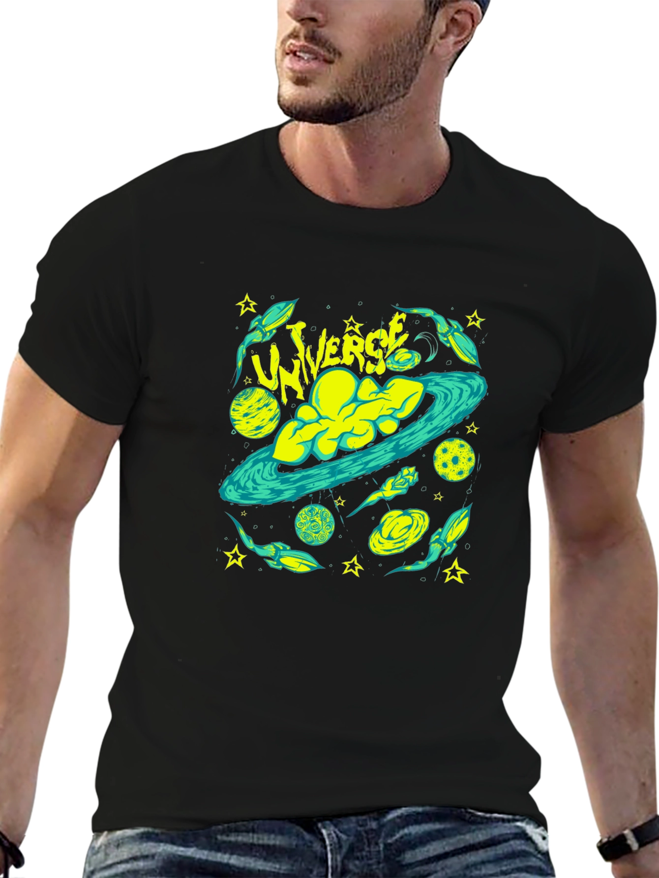 Universe Graphic Print Black T-Shirt