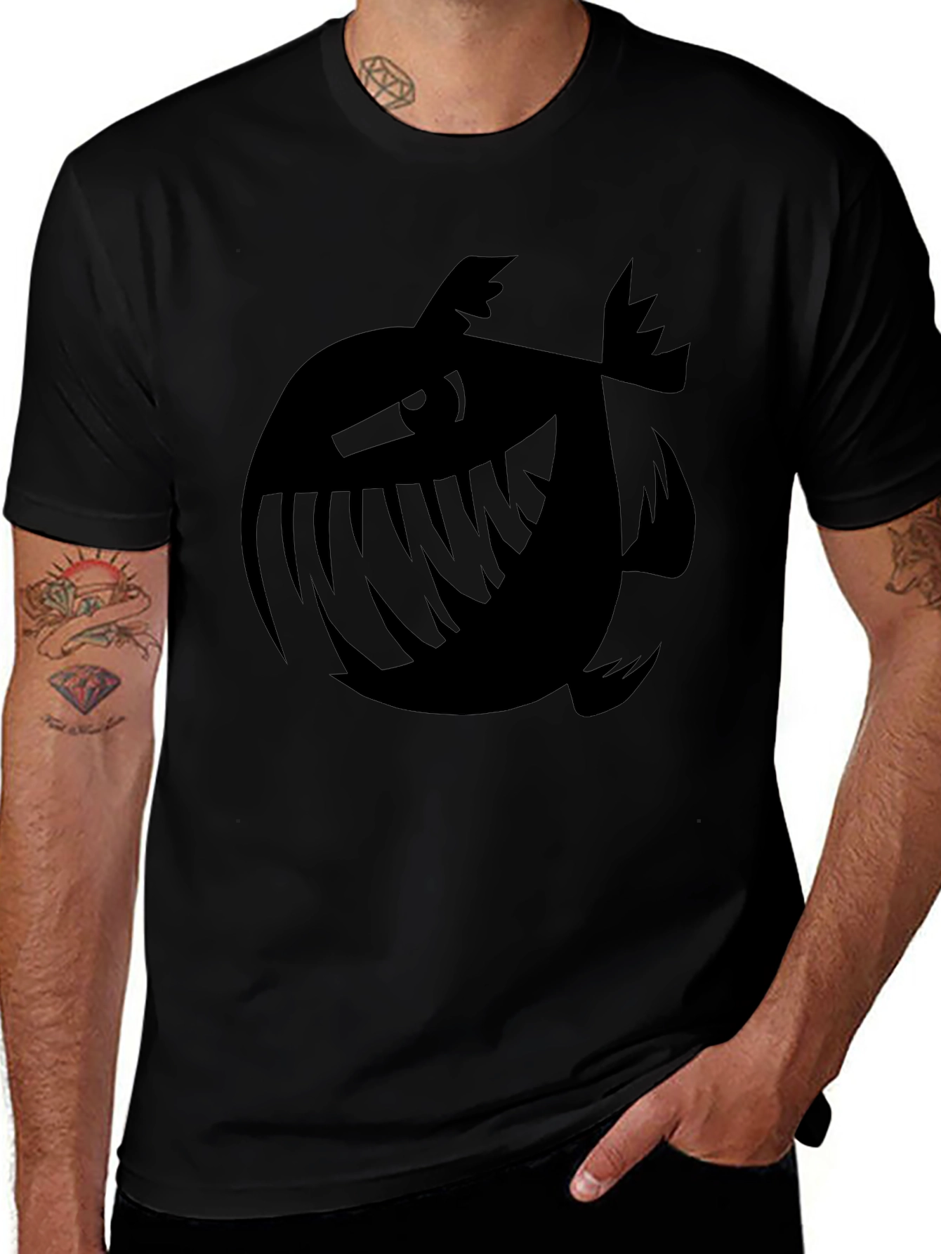 Mens Black Graphic Tee - Piranha Plant Design