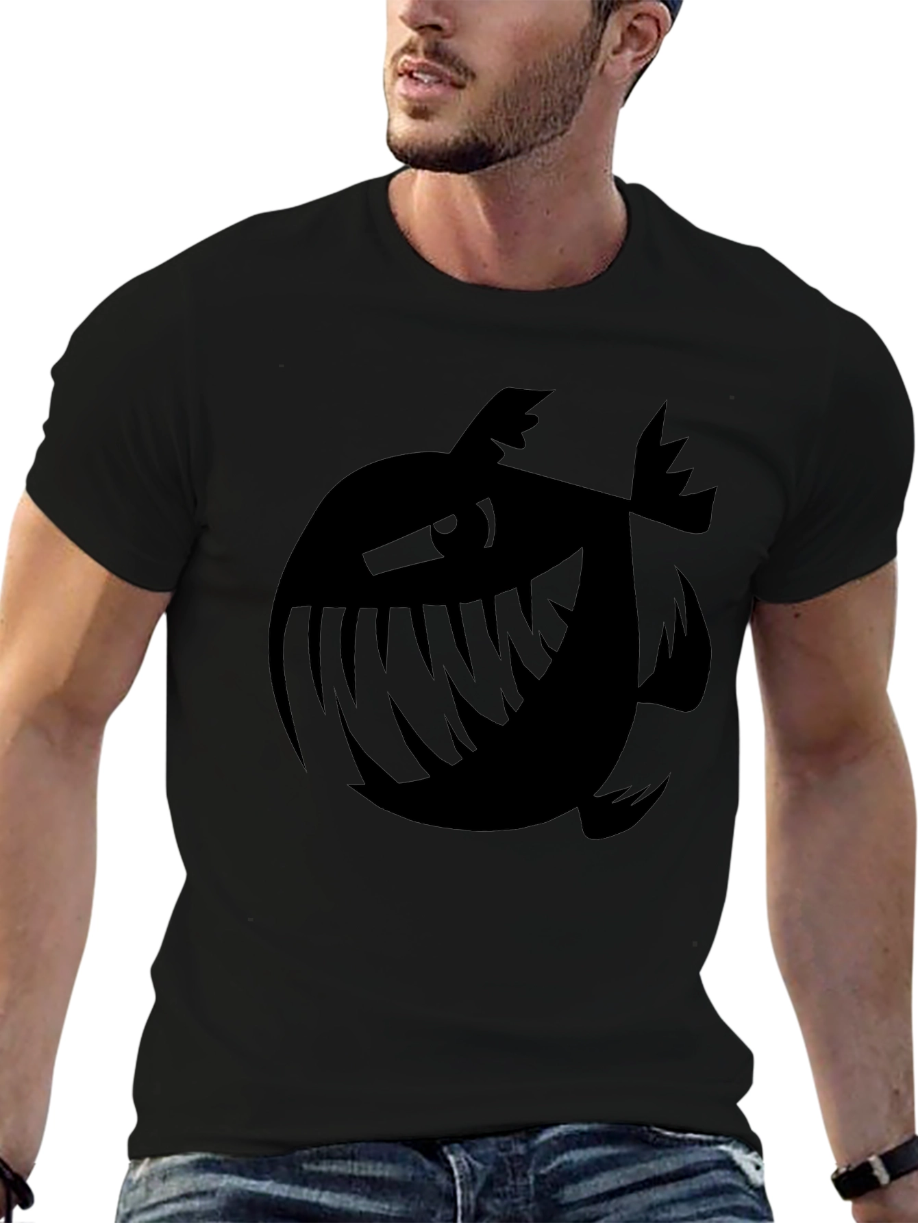 Mens Black Graphic Tee - Piranha Plant Design