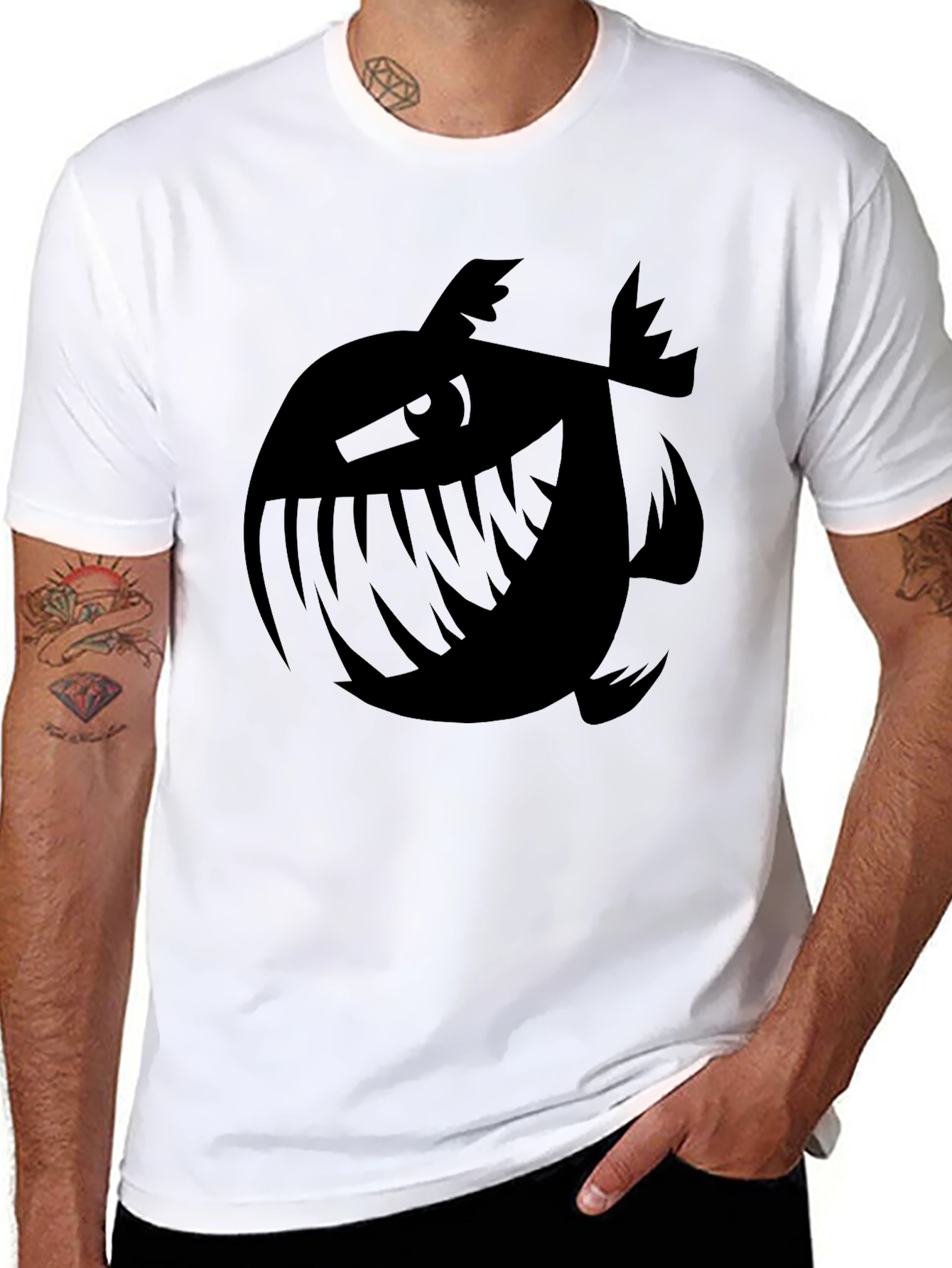Mens Black Graphic Tee - Piranha Plant Design