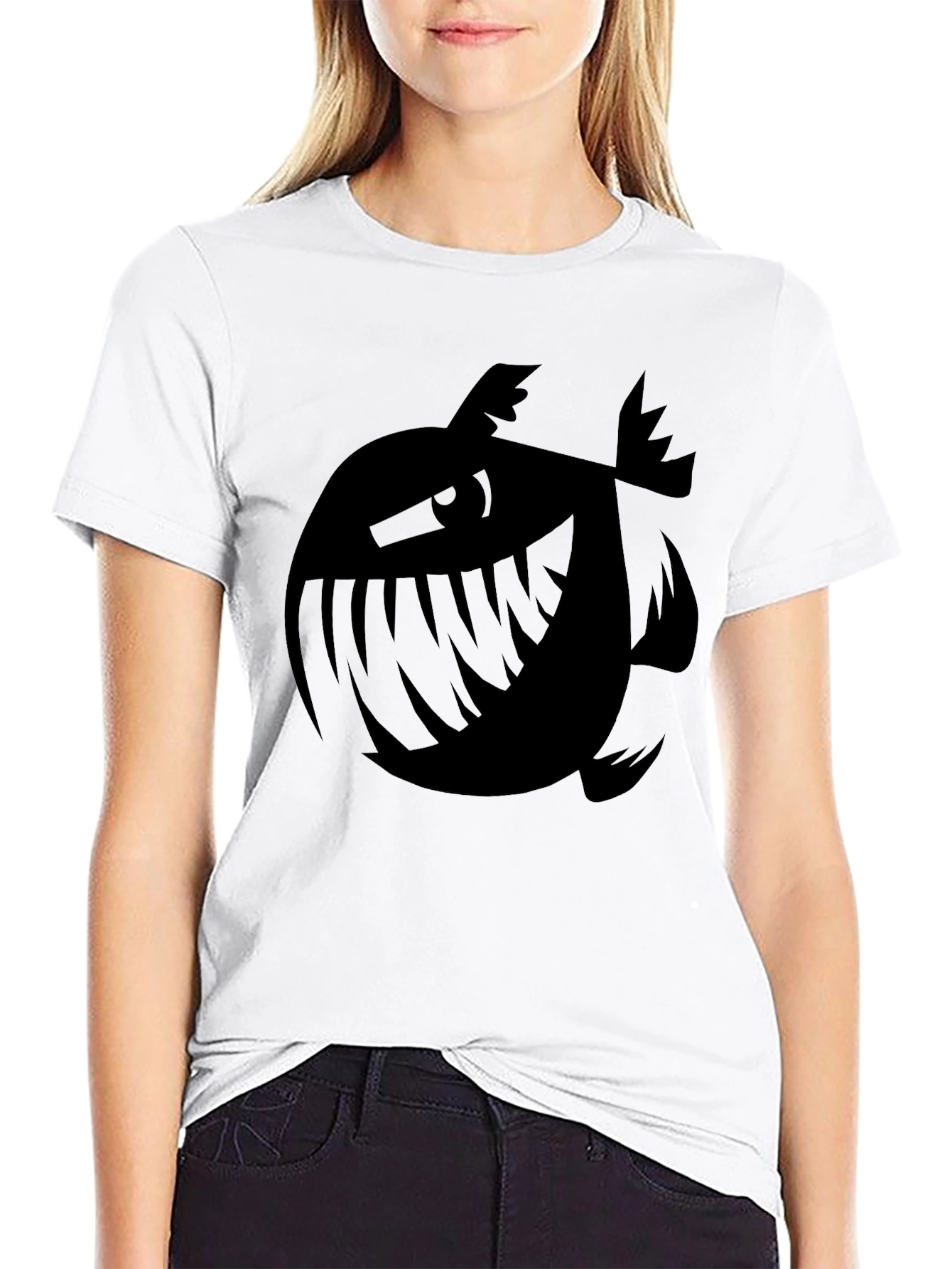 Mens Black Graphic Tee - Piranha Plant Design