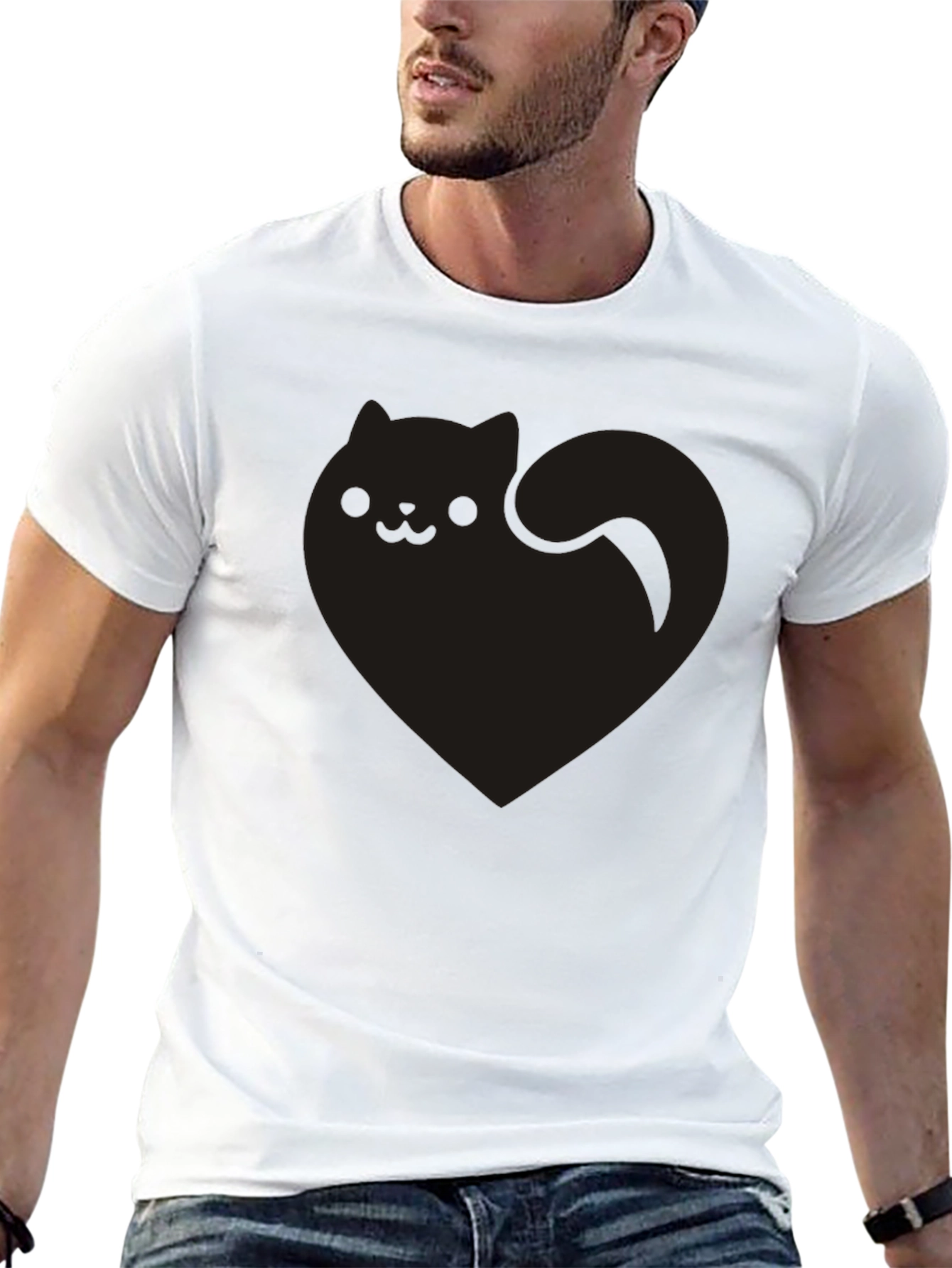Cute Black Cat Heart Graphic Tee - Soft Cotton