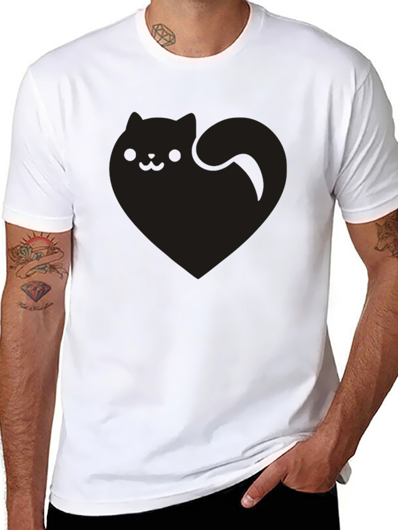 Cute Black Cat Heart Graphic Tee - Soft Cotton