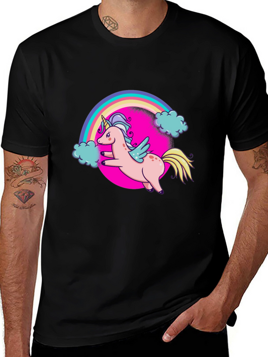 Unicorn Rainbow Graphic Print Tee - Black