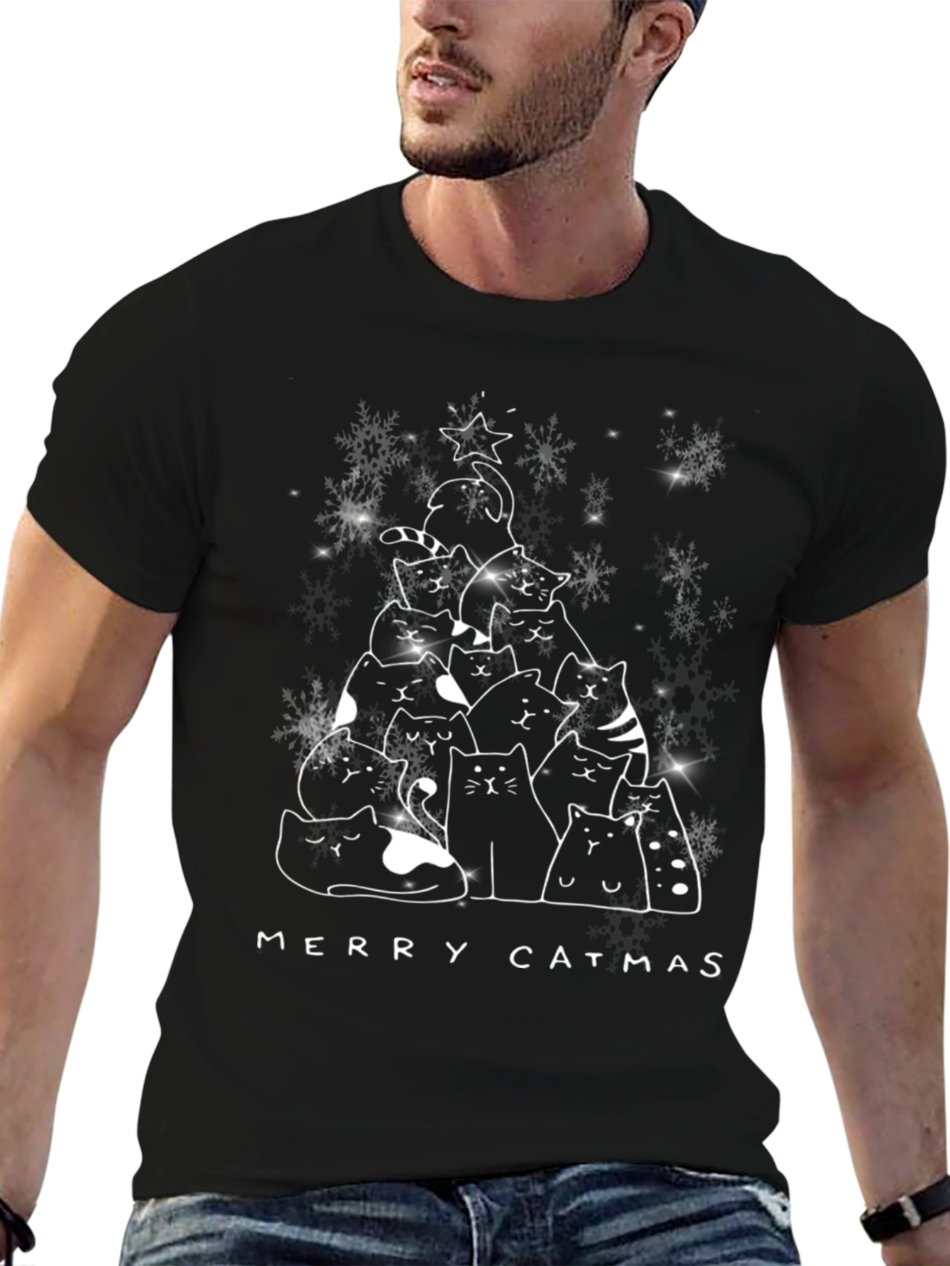 Merry Catmas T-Shirt - Festive Cat Christmas Tree Tee