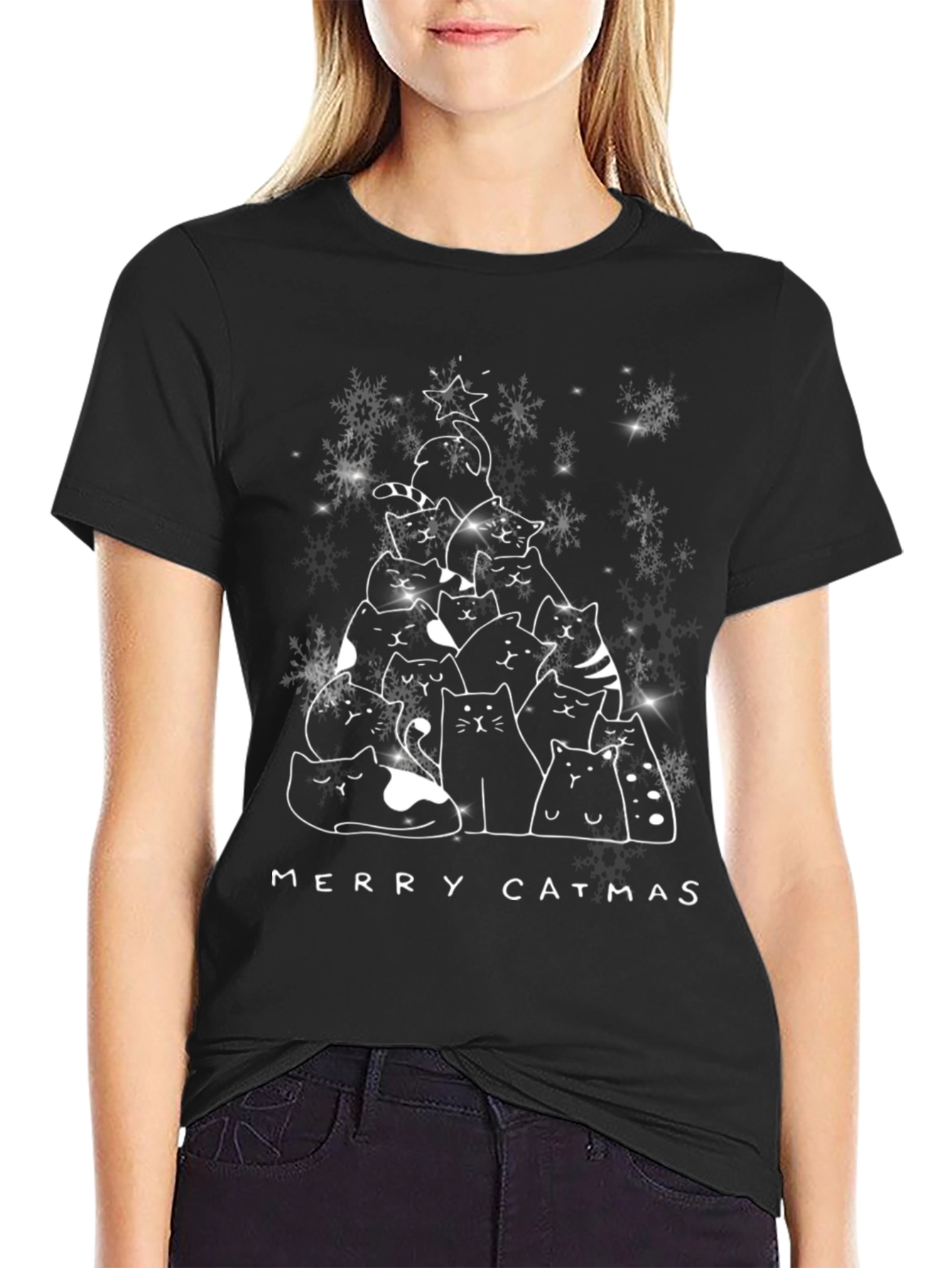 Merry Catmas T-Shirt - Festive Cat Christmas Tree Tee