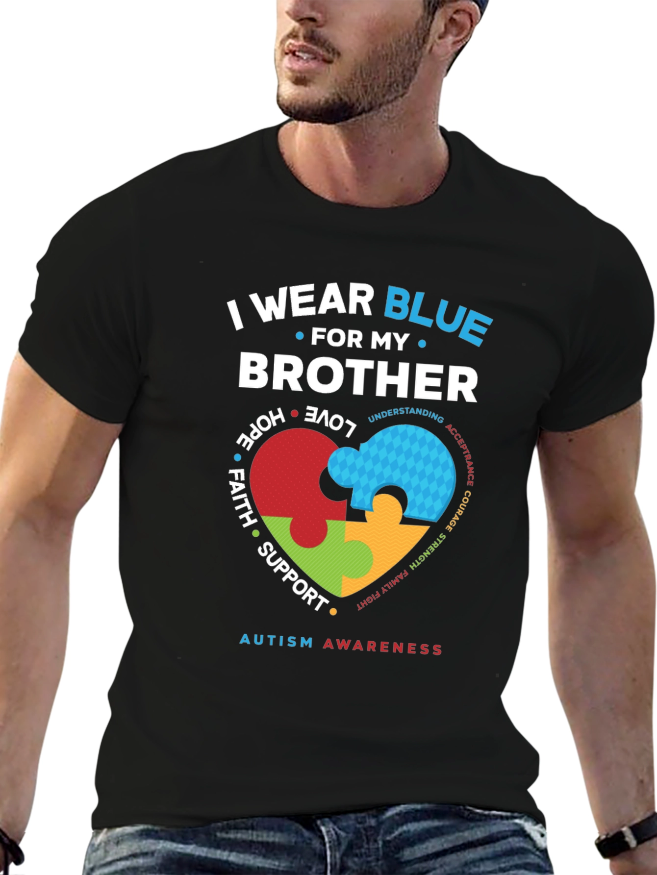 Autism Awareness Brother T-Shirt - I Wear Blue