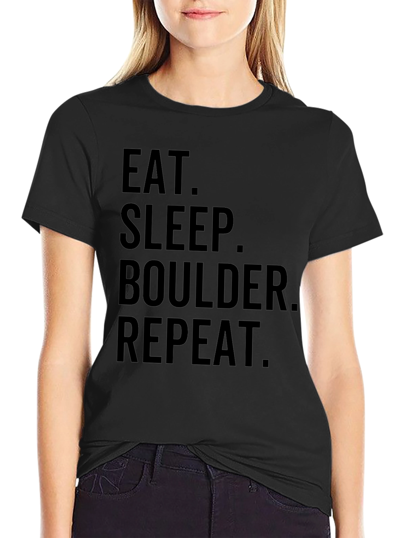 Eat Sleep Boulder Repeat Black Graphic T-Shirt