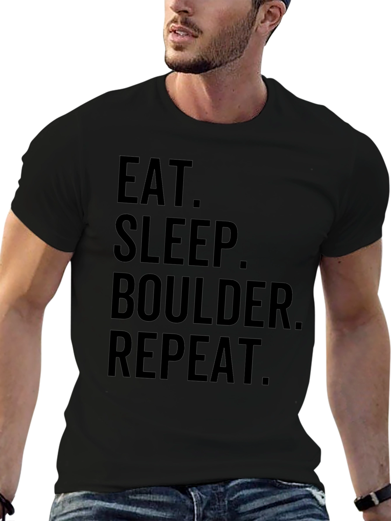 Eat Sleep Boulder Repeat Black Graphic T-Shirt