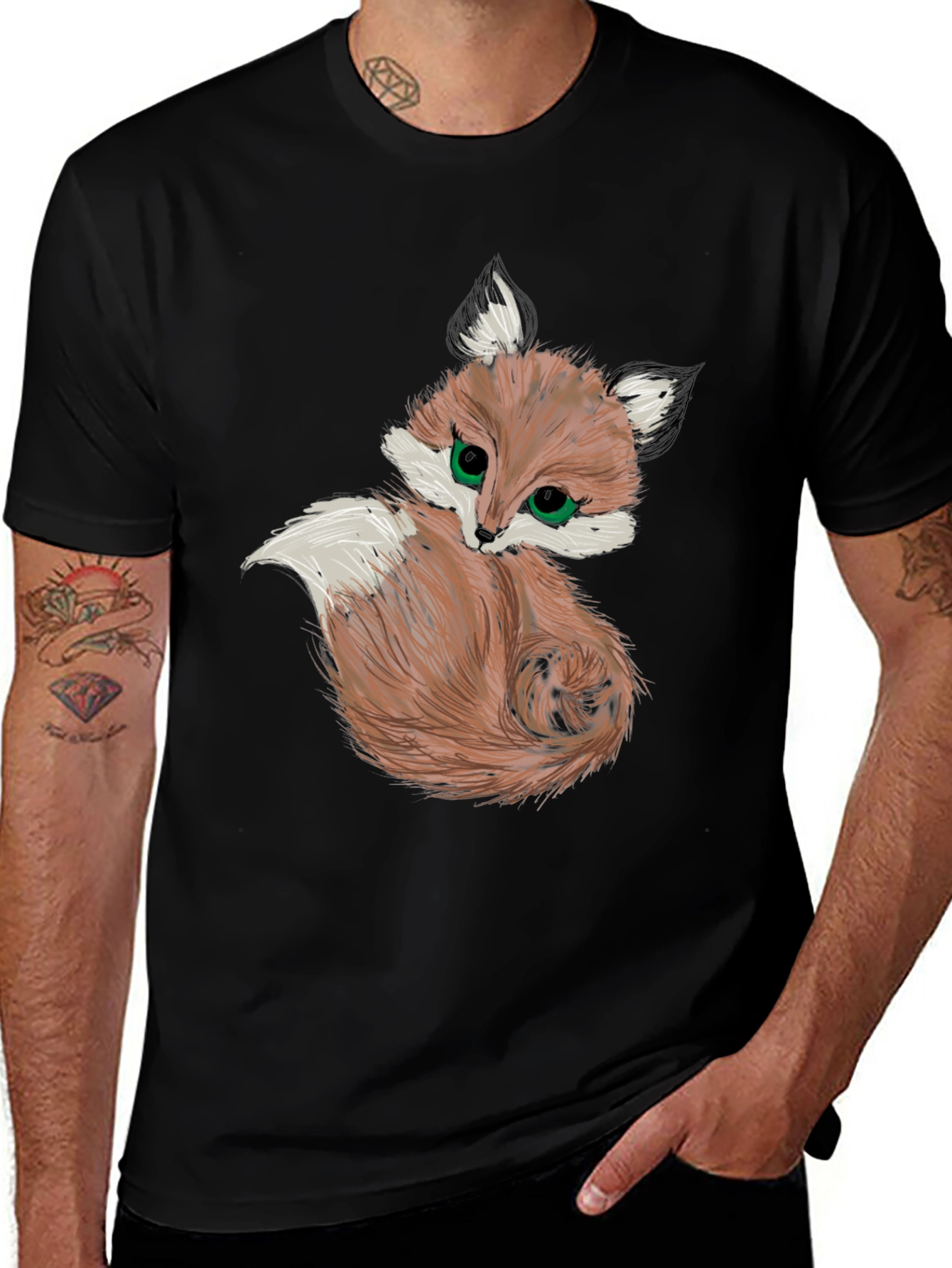 Cute Fox Graphic Tee - Black Unisex Shirt