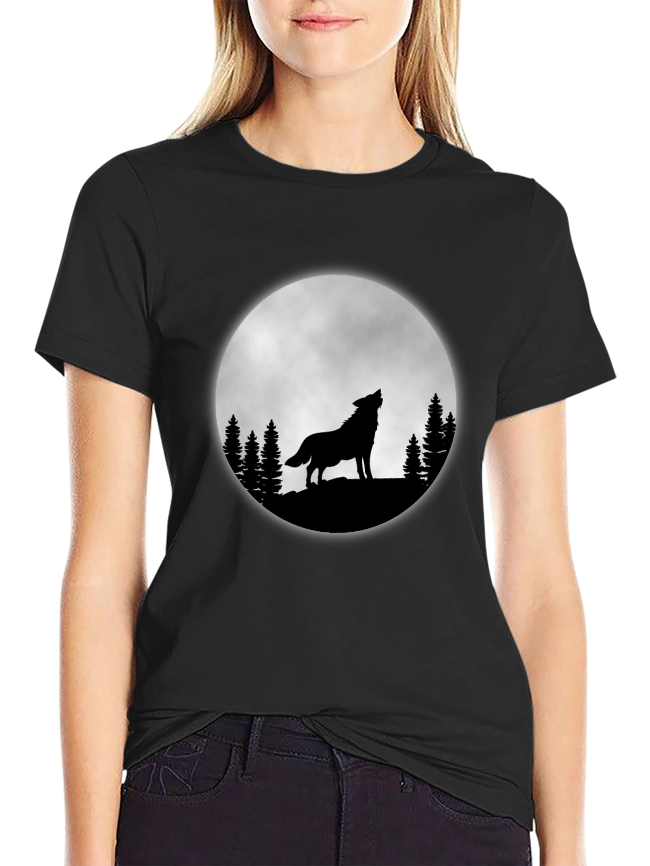 Wolf Moon T-Shirt - Black Cotton Graphic Tee