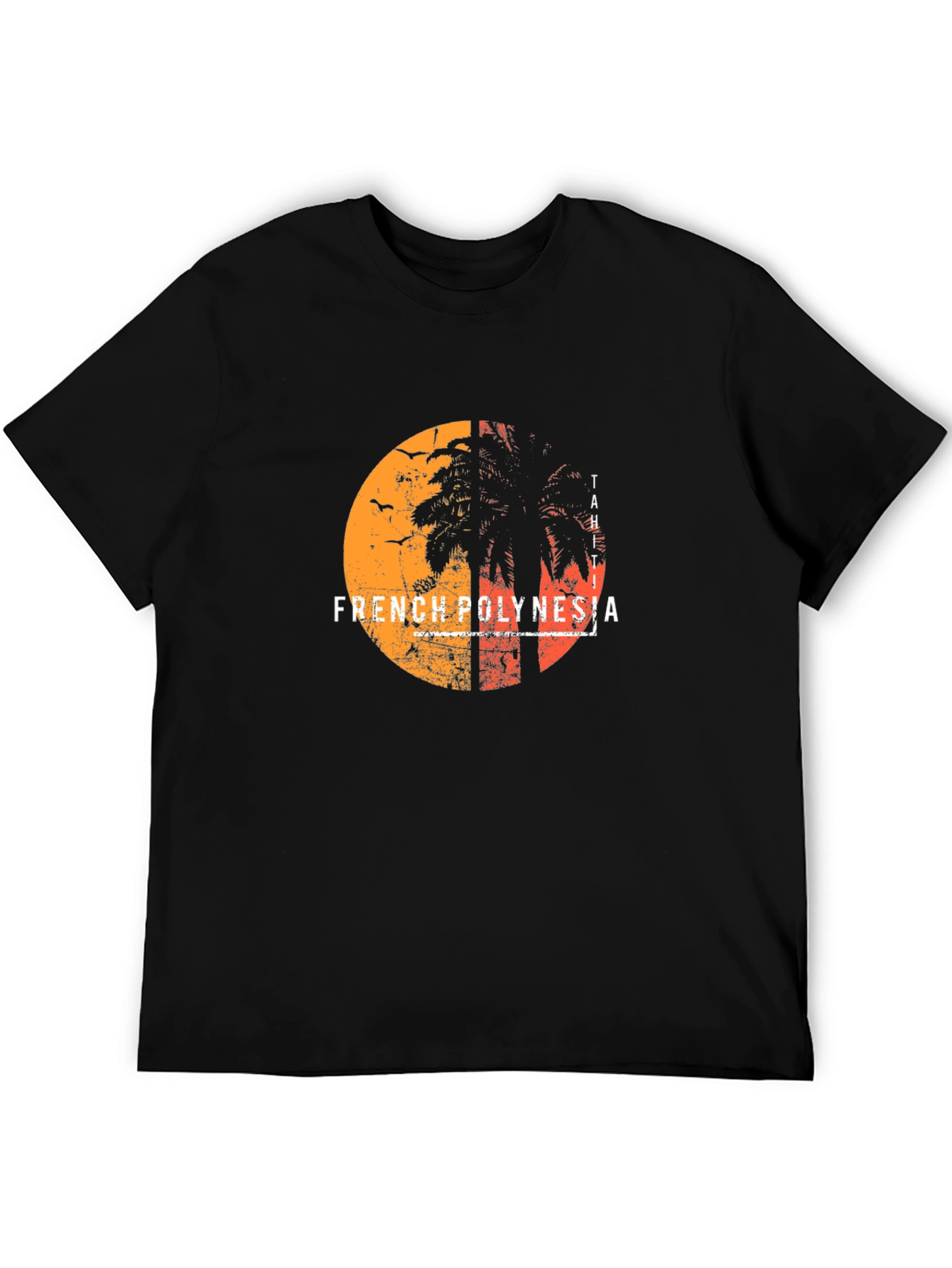 French Polynesia Graphic Tee - Sunset Palm Design