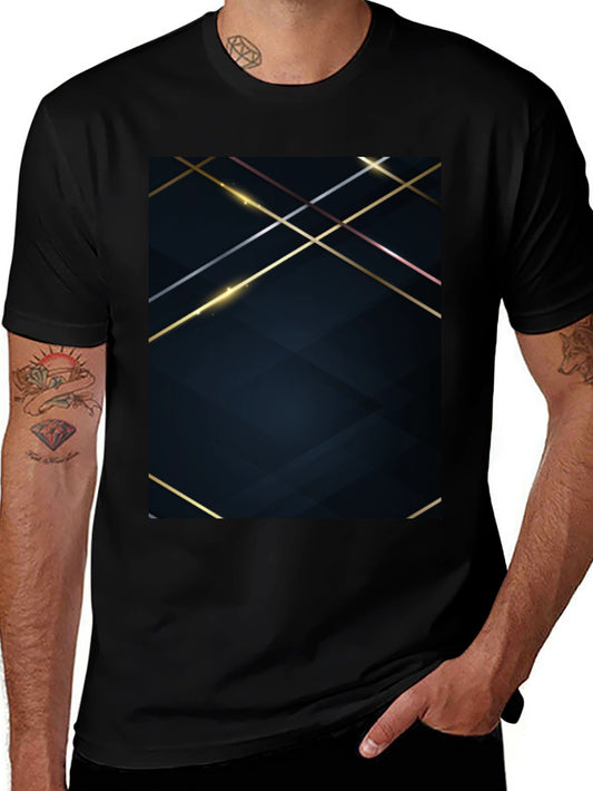 Stylish Black Tee with Geometric Gold Accent