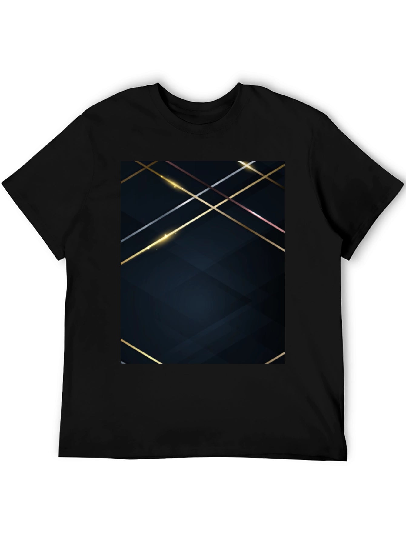 Stylish Black Tee with Geometric Gold Accent