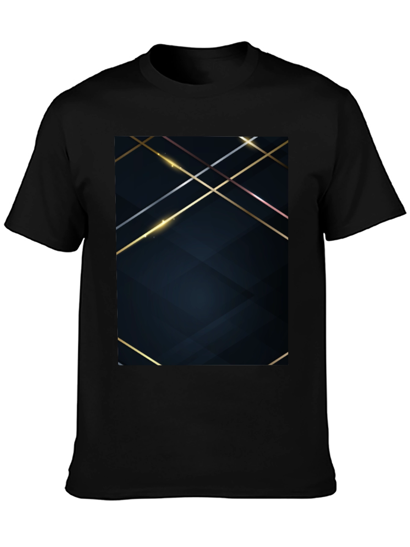 Stylish Black Tee with Geometric Gold Accent