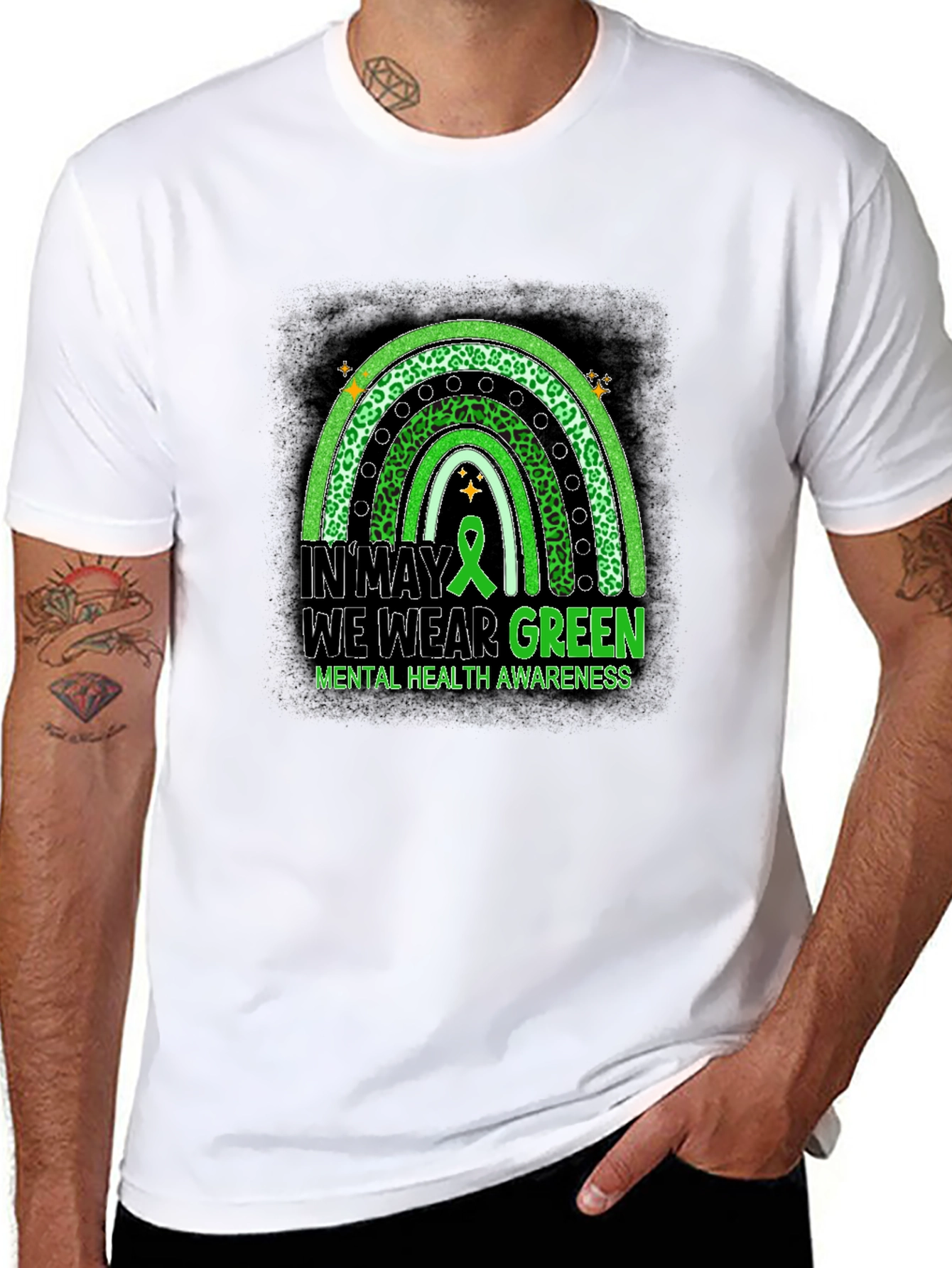 Mental Health Awareness Green Rainbow T-Shirt
