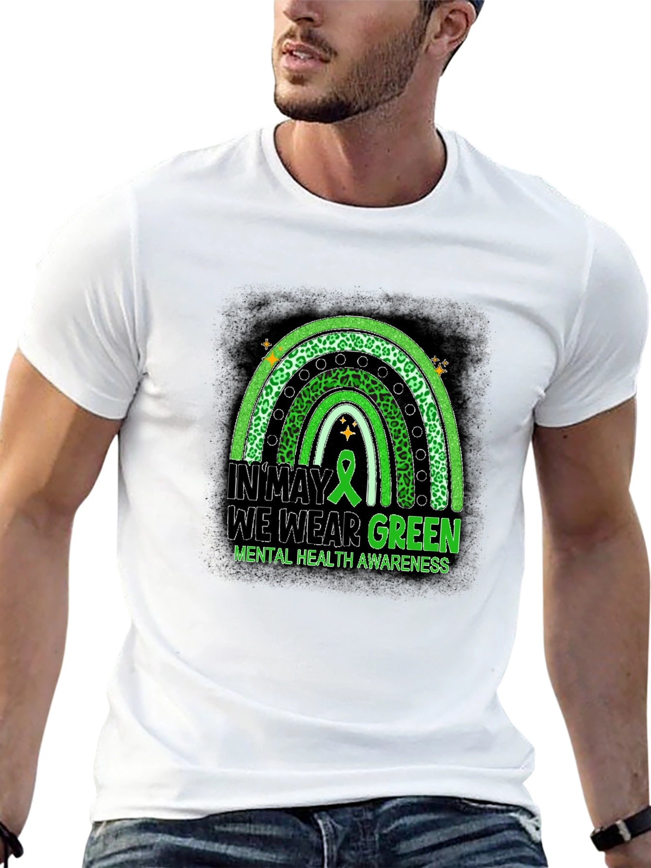 Mental Health Awareness Green Rainbow T-Shirt