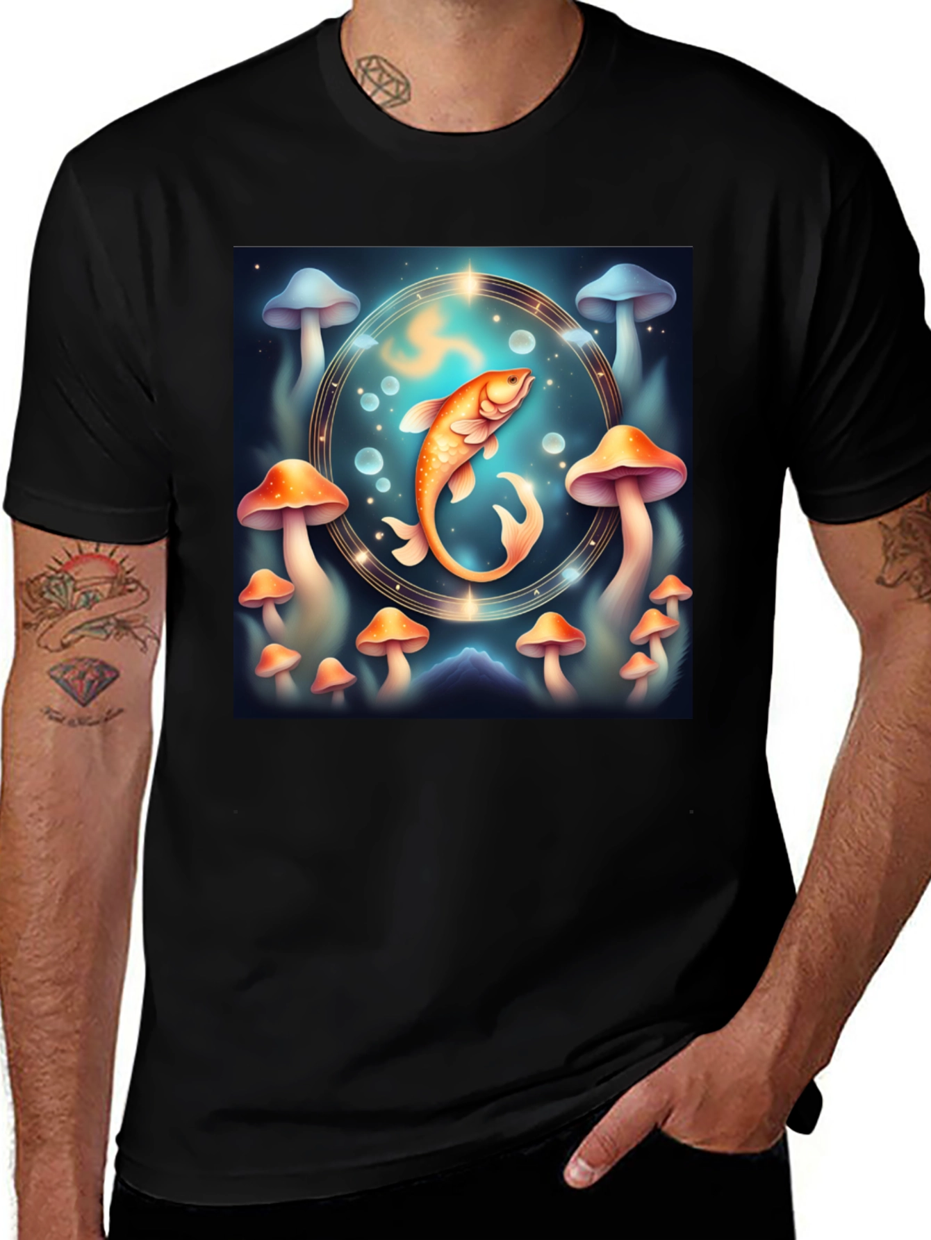 Mystical Fish & Mushroom Graphic Tee - Unisex
