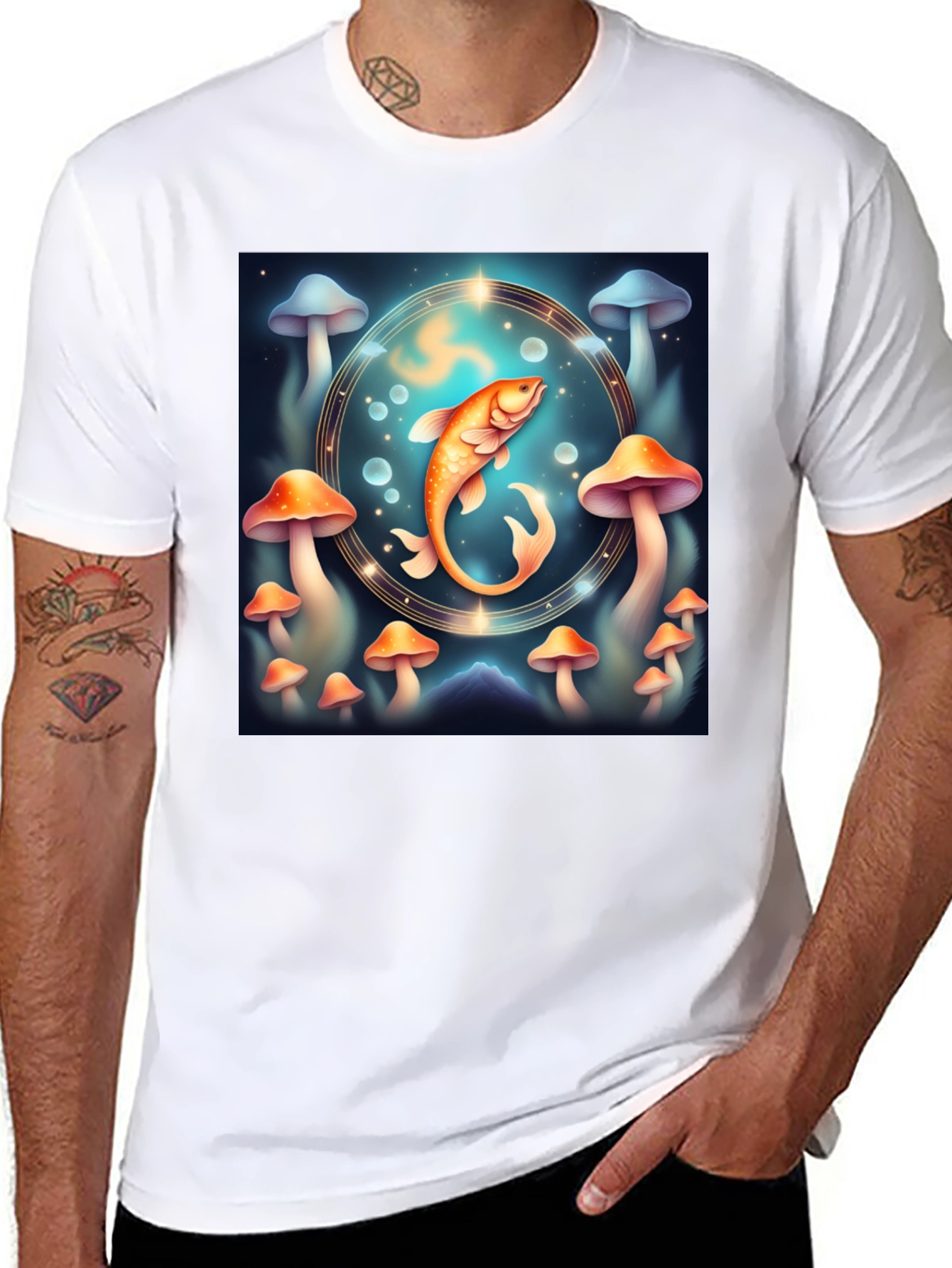 Mystical Fish & Mushroom Graphic Tee - Unisex