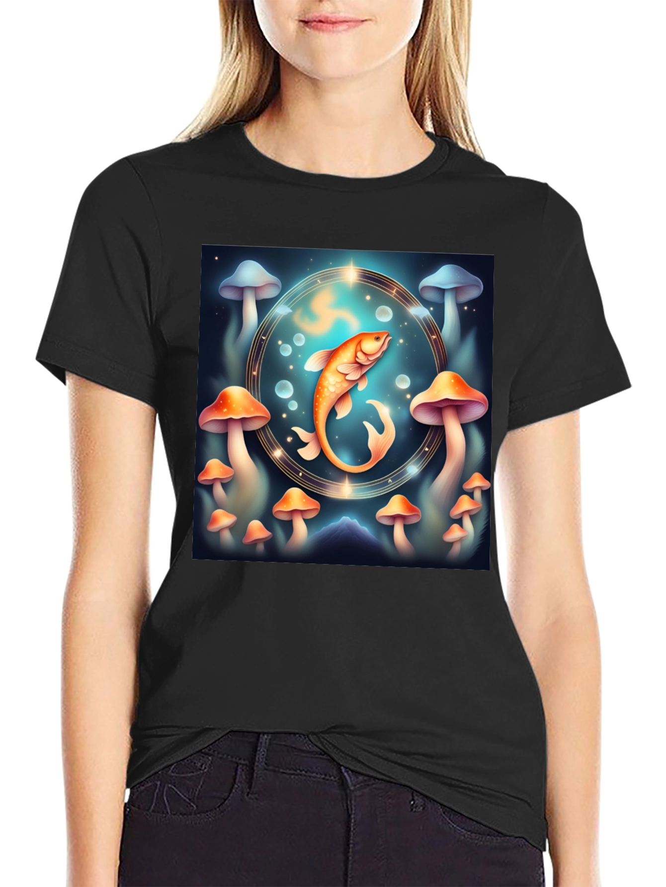 Mystical Fish & Mushroom Graphic Tee - Unisex