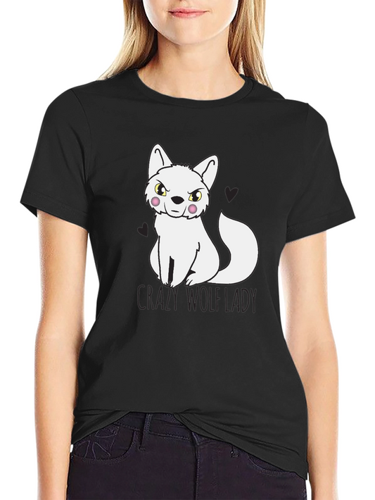Crazy Wolf Lady T-Shirt - Novelty Tee