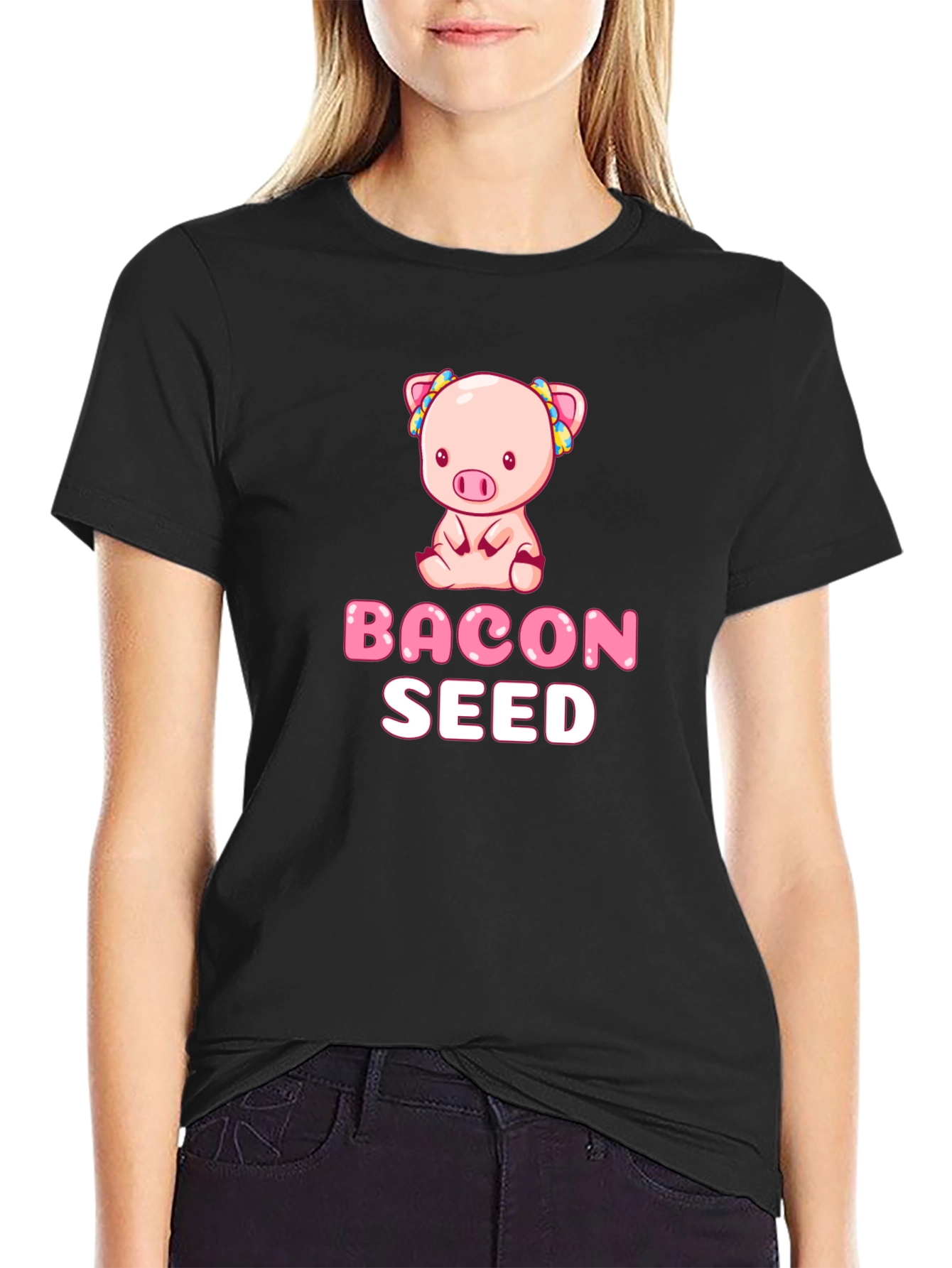 Bacon Seed Pig Graphic Black T-Shirt