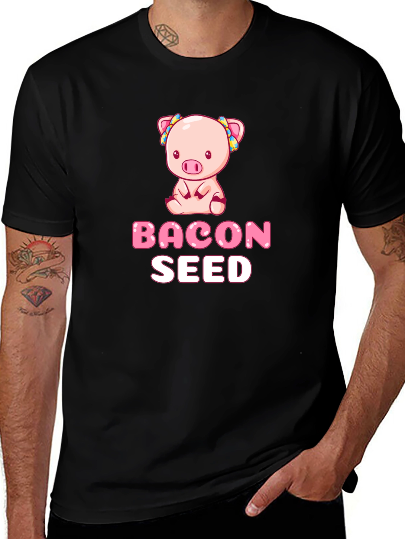 Bacon Seed Pig Graphic Black T-Shirt
