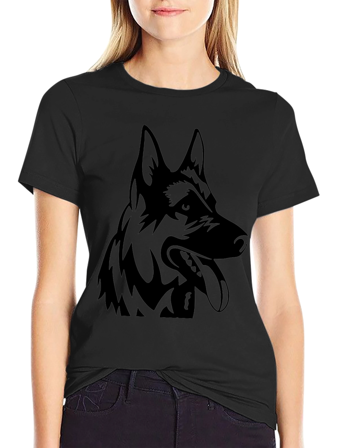Black T-Shirt with German Shepherd Graphic
